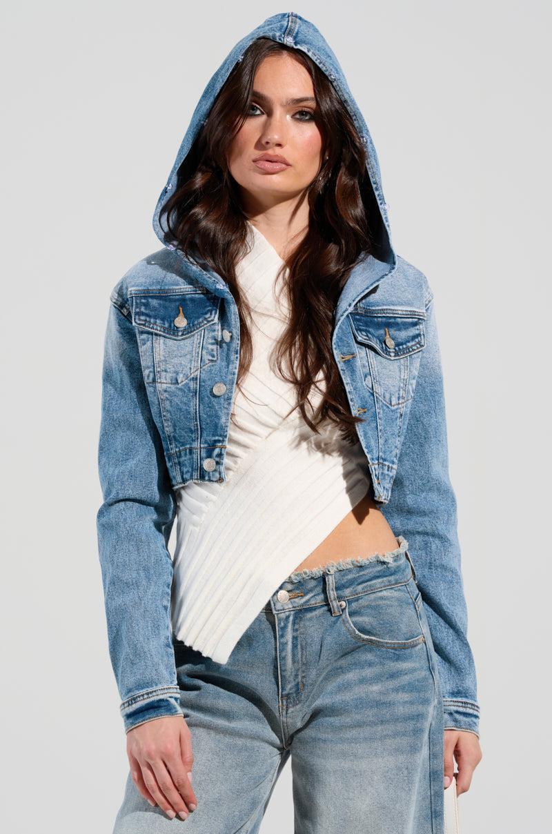 SITTING PRETTY FUR TRIM DENIM JACKET Product Image
