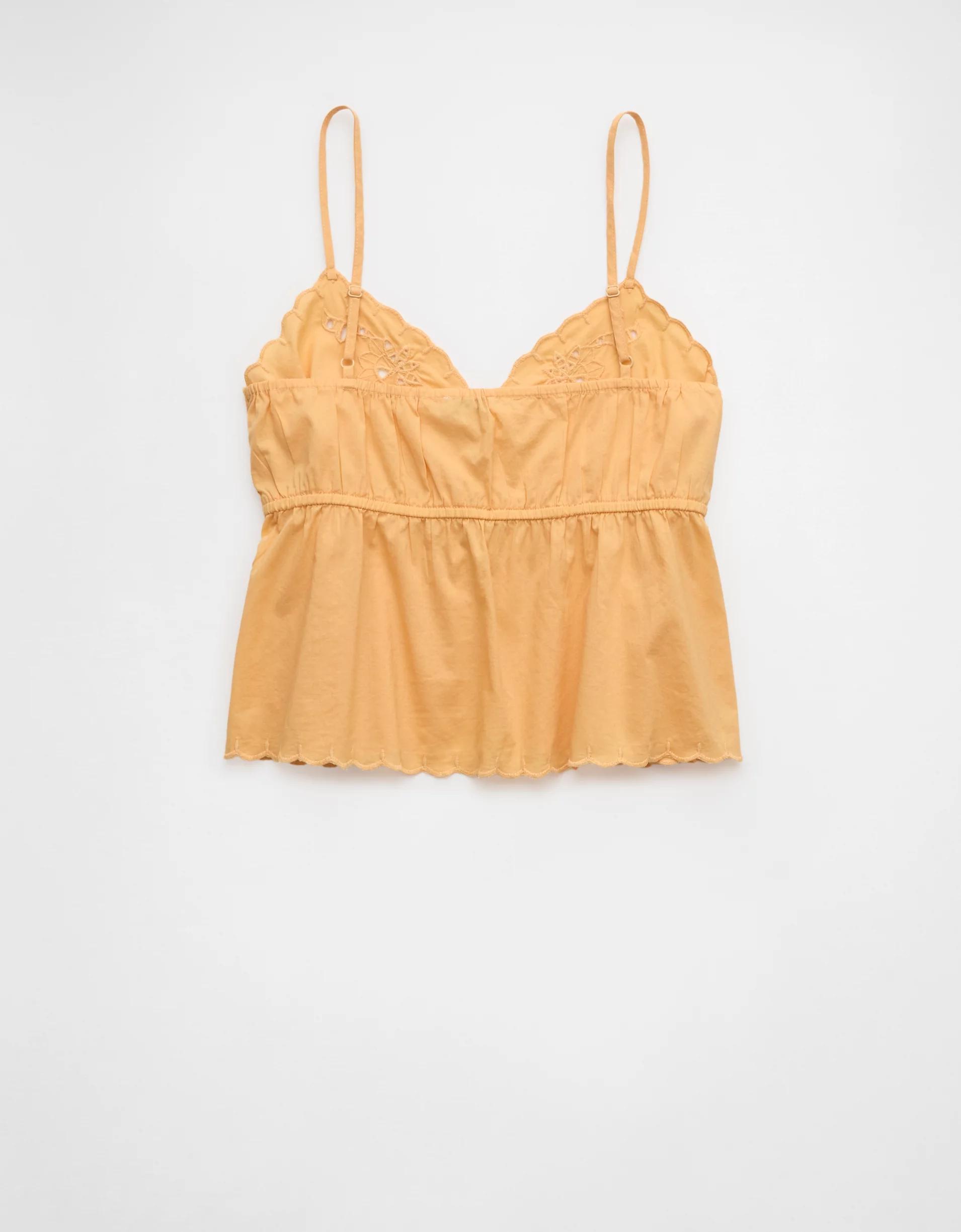 AE Tie Front Embroidered Tank Top Product Image