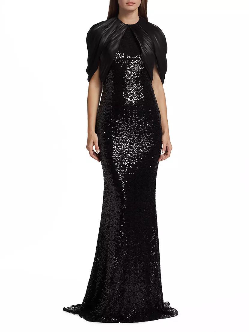 Sequin Cape Floor-Length Gown Product Image