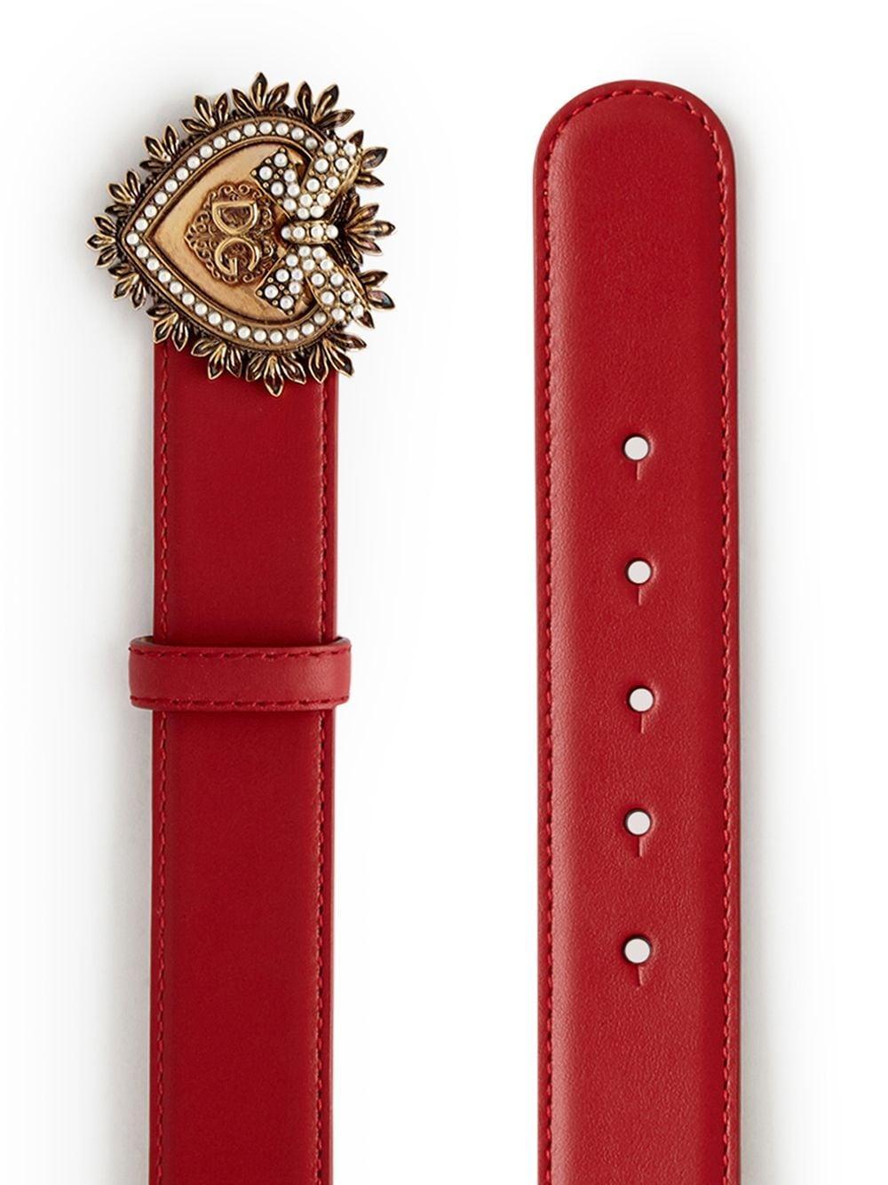 DOLCE & GABBANA Devotion Logo Heart Buckle Leather Belt In Red Product Image