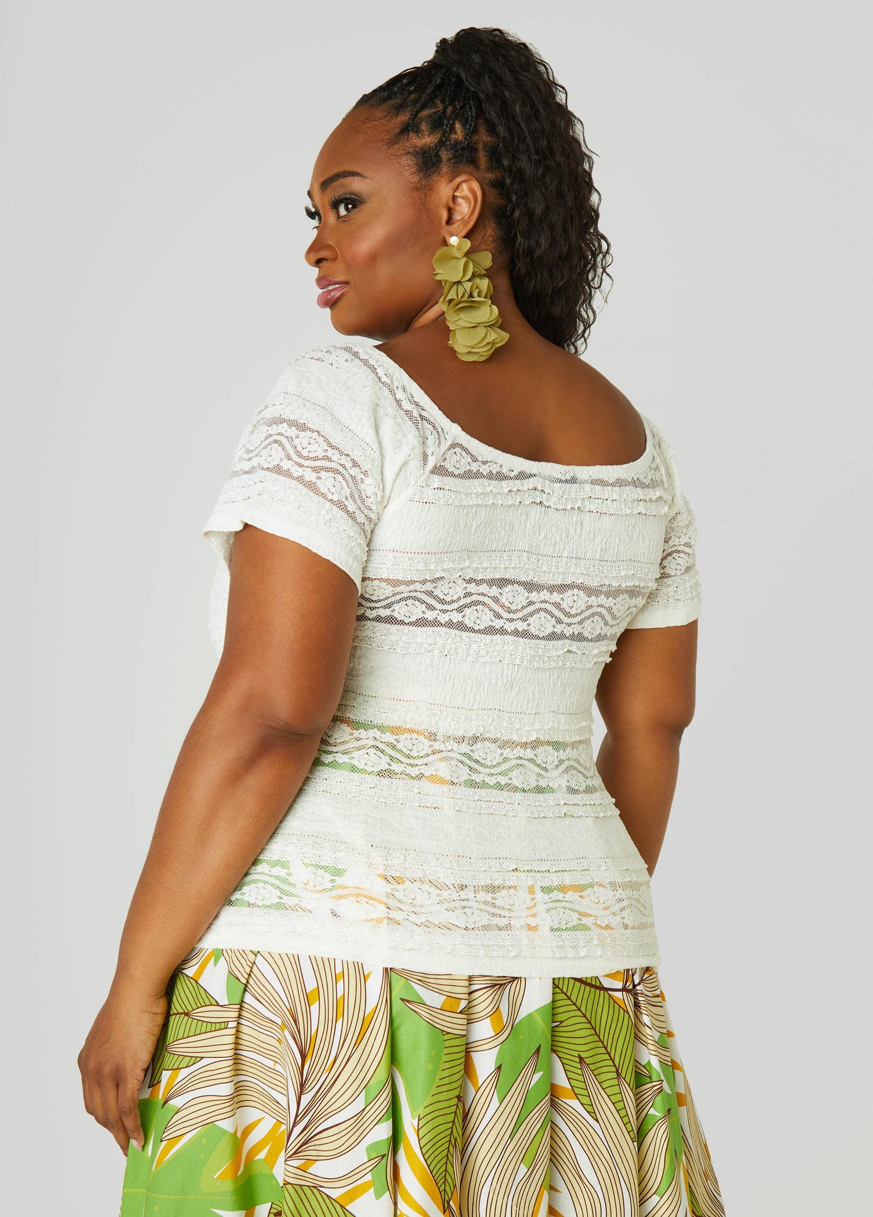 Plus Size Ruffle Trimmed Lace Top Ashley Stewart Product Image