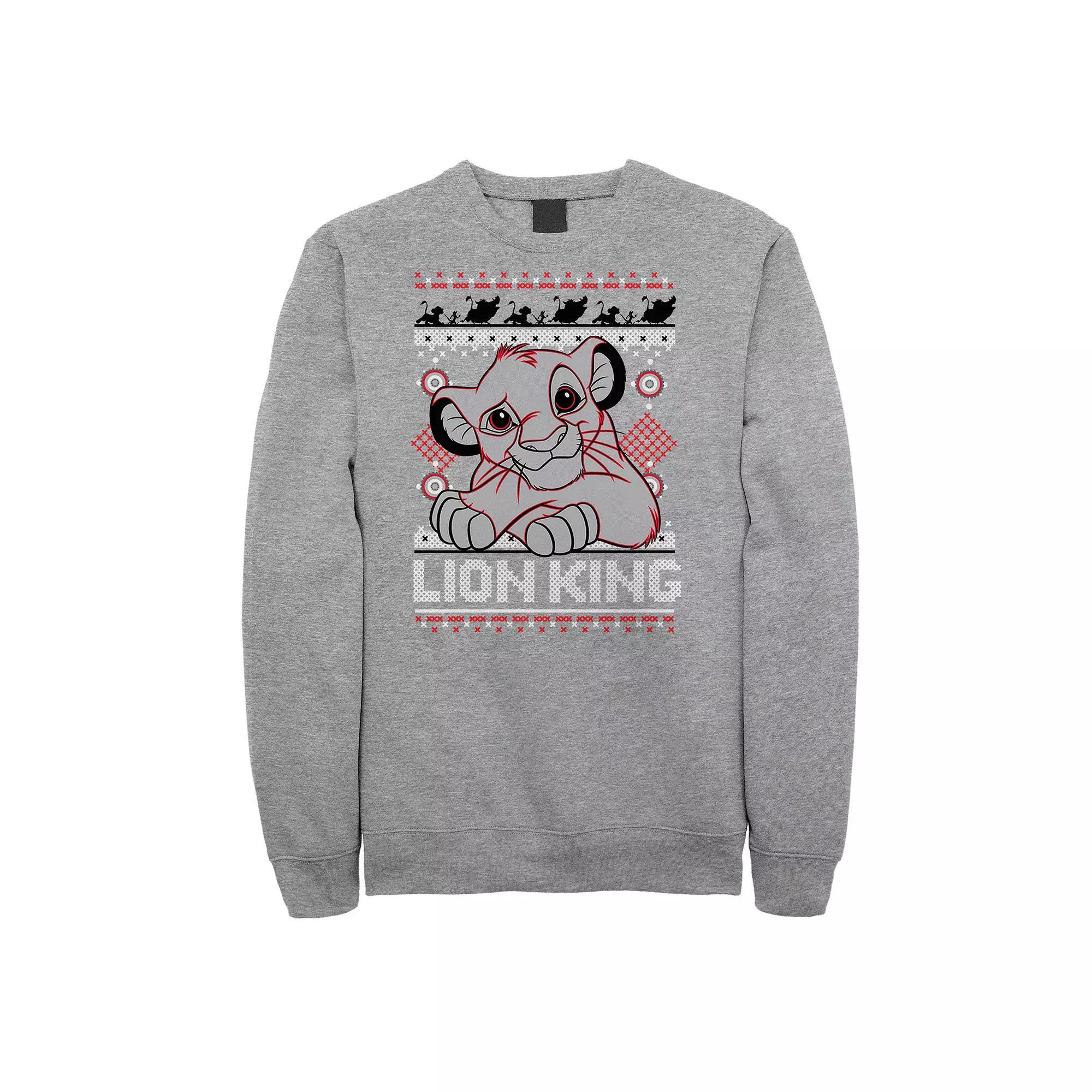 Men's Disney's Lion King Simba Holiday Heather Fleece Sweatshirt, Size: Small, Athletic Grey Product Image