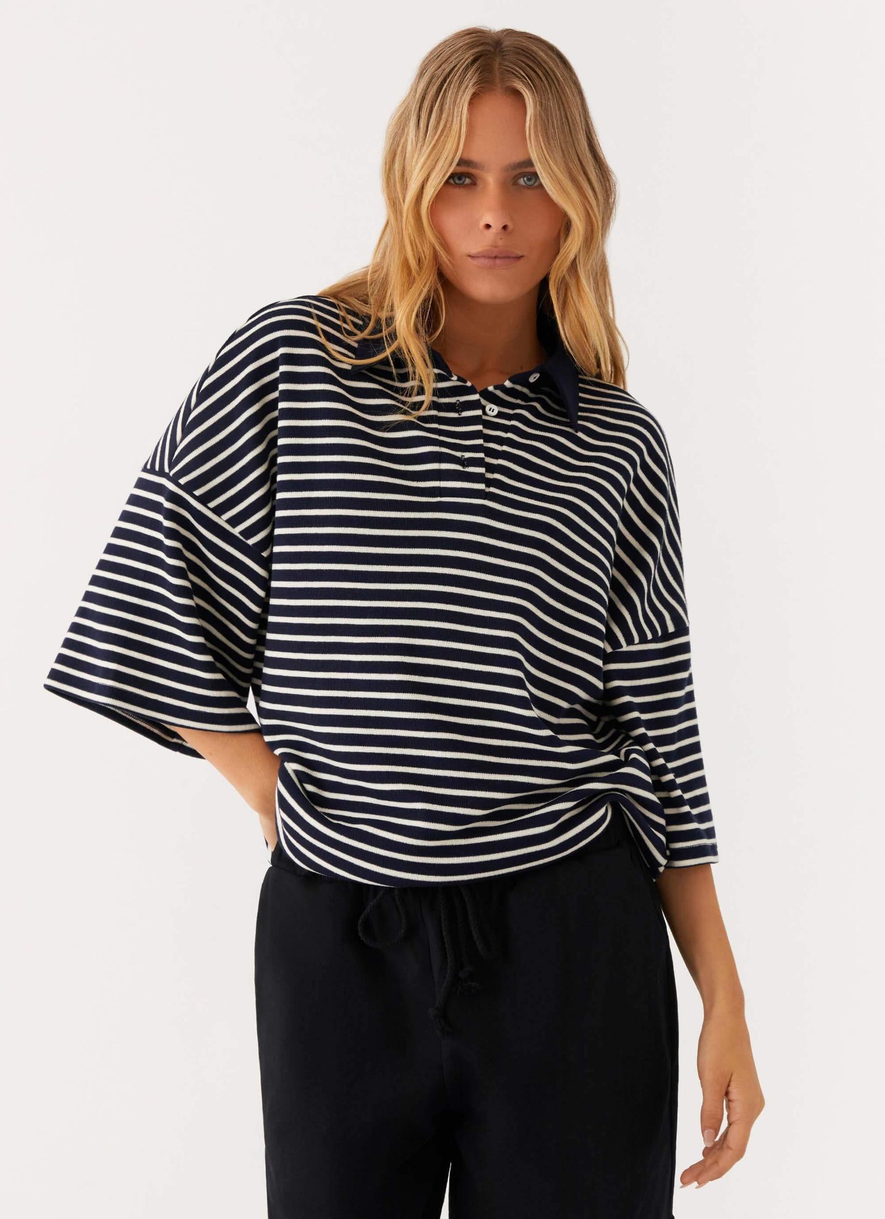 Undefeated Oversized Polo Top - Stripe Product Image