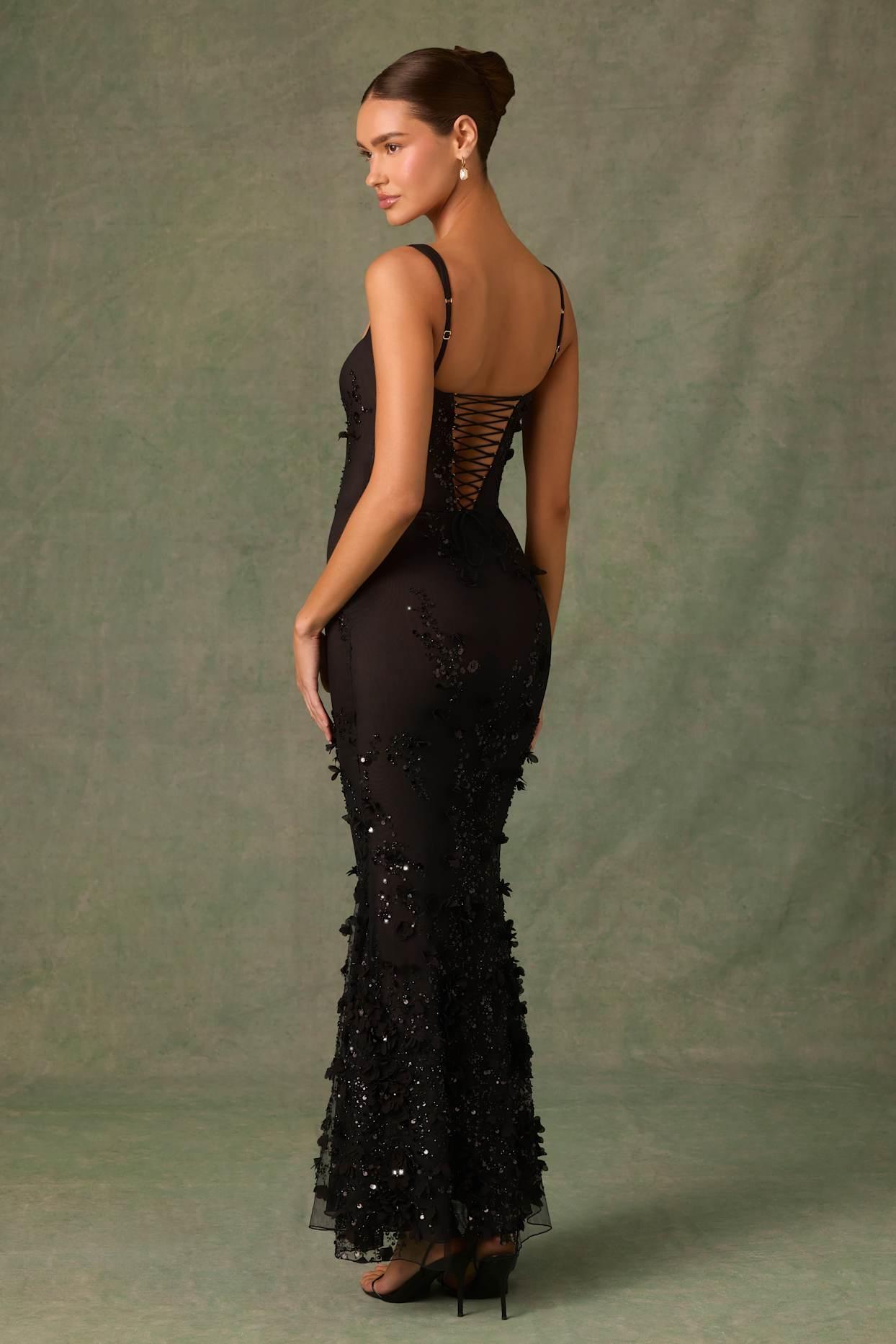 Embellished Fishtail Corset Gown in Black Product Image