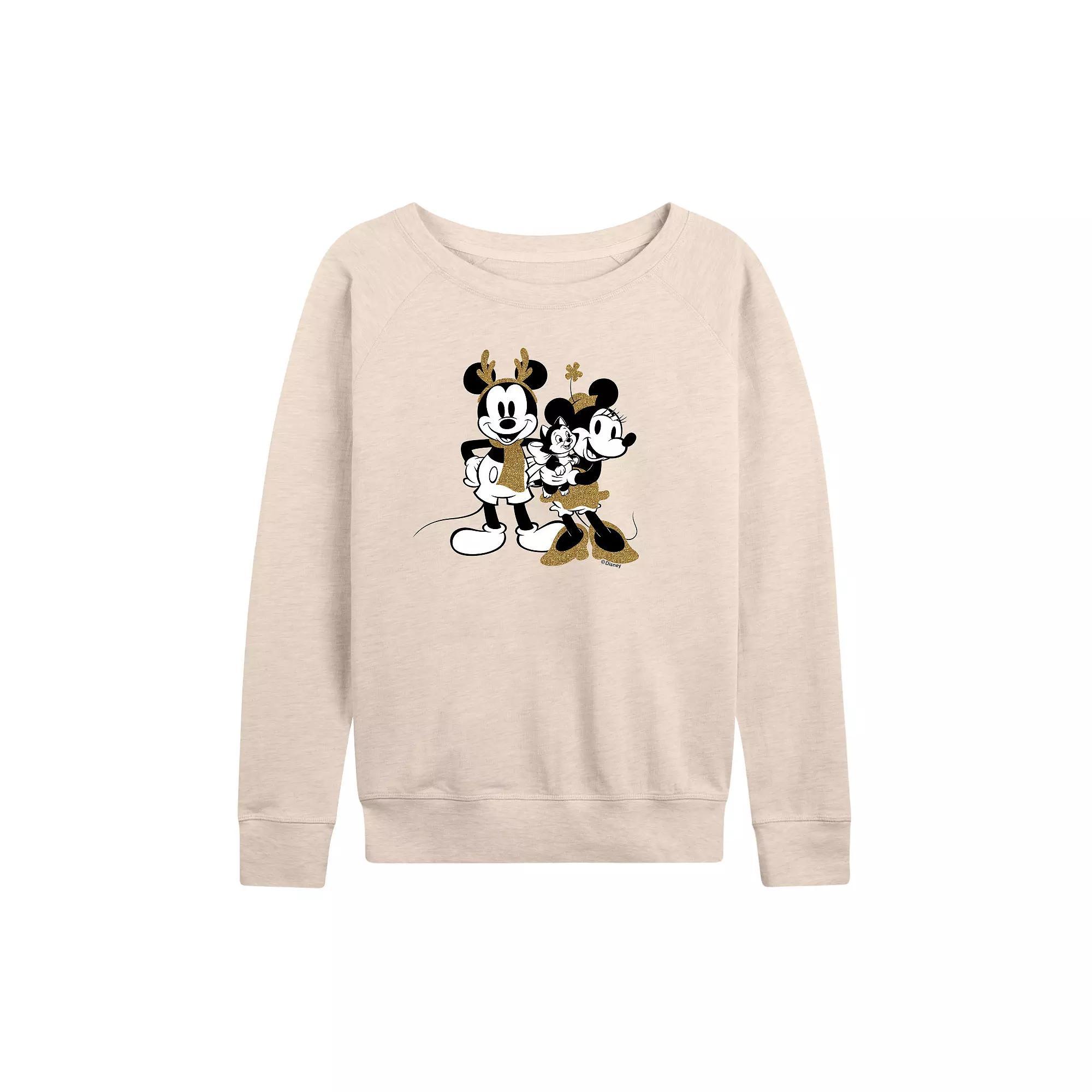 Disney's Mickey and Minnie Mouse Women's Sparkle French Terry Long Sleeve Tee,  Product Image