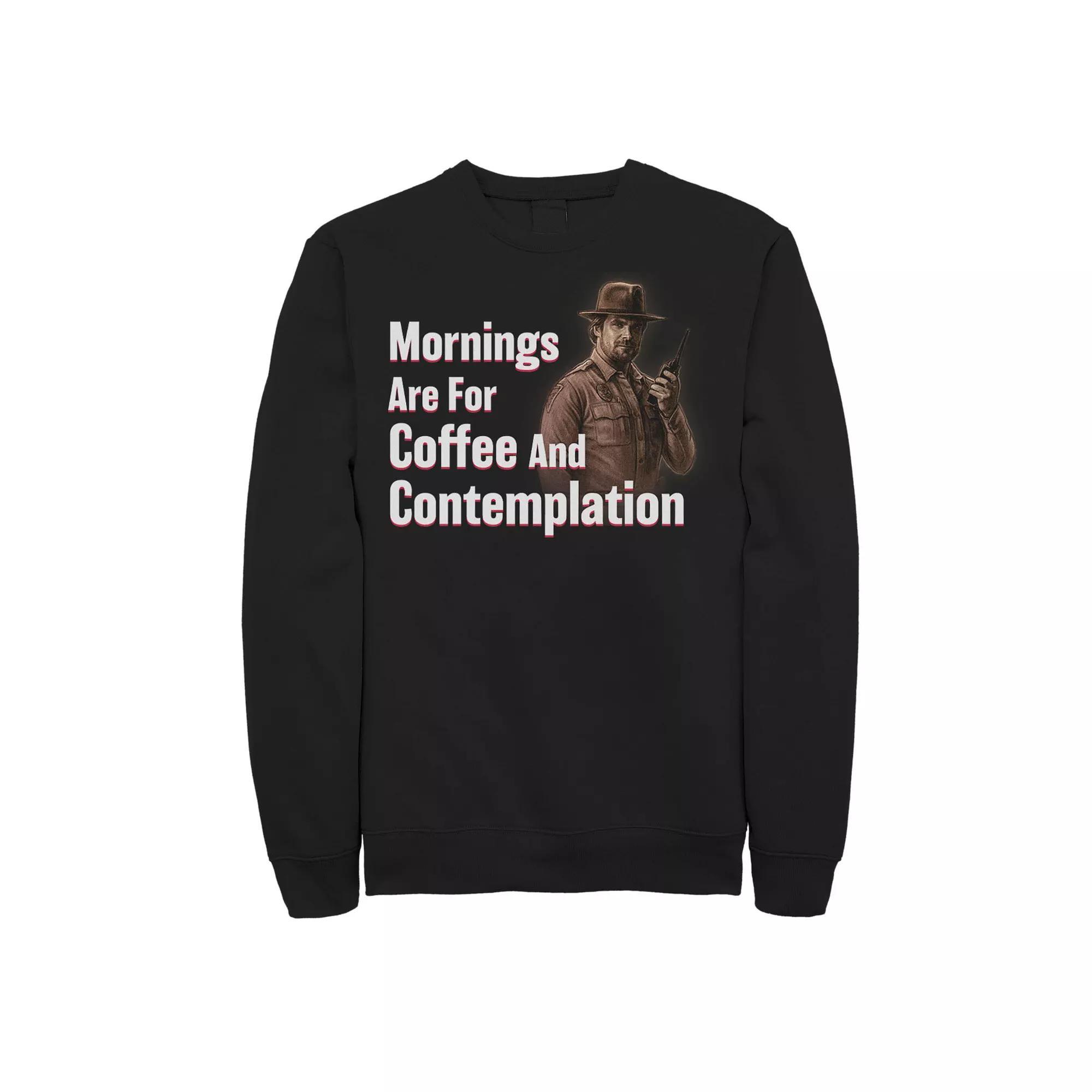 Men's Stranger Things Hopper Coffee & Contemplation Sweatshirt, Size: XXL, Black Product Image