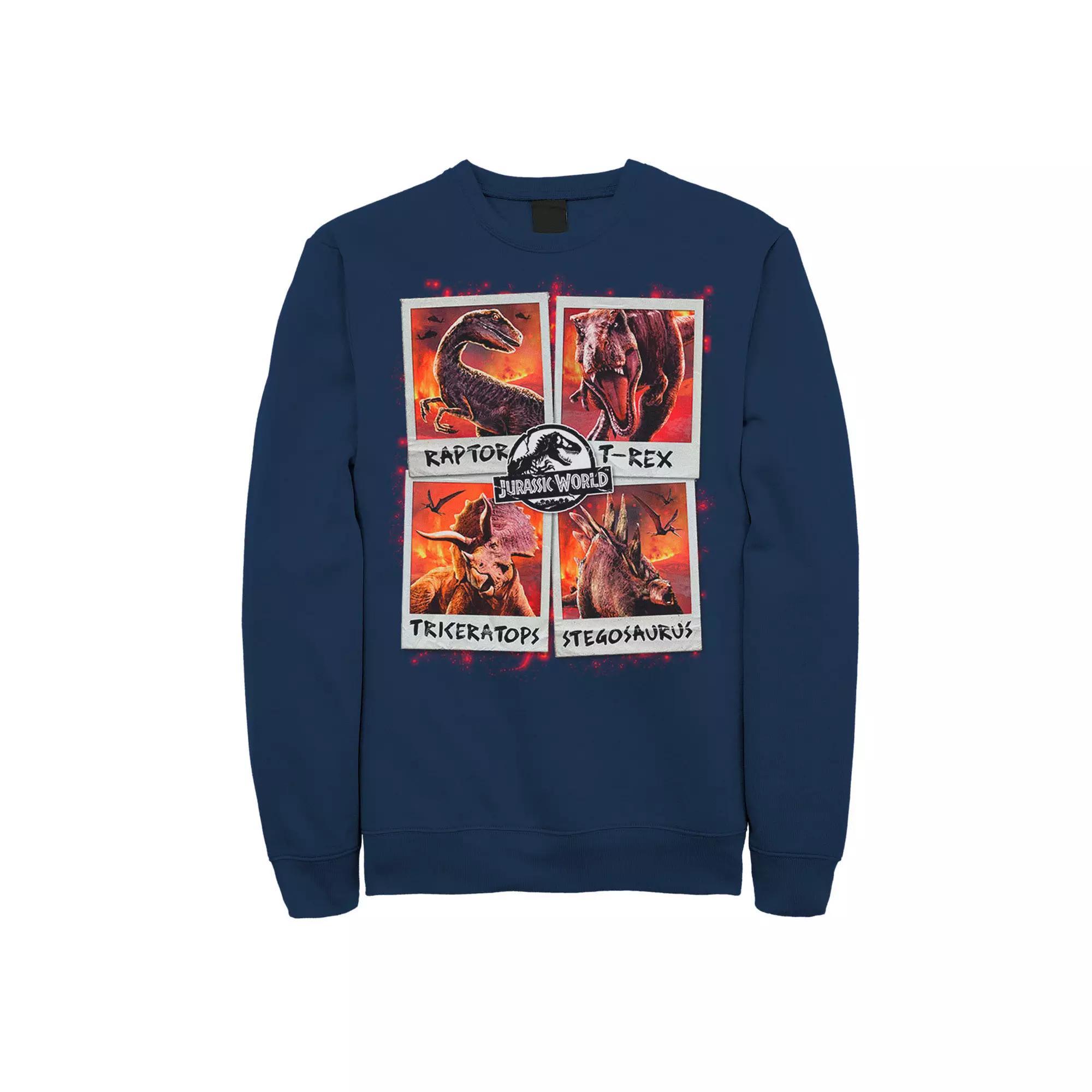 Men's Jurassic World Two Dino Vacation Polaroids Sweatshirt, Size: XXL, Blue Product Image