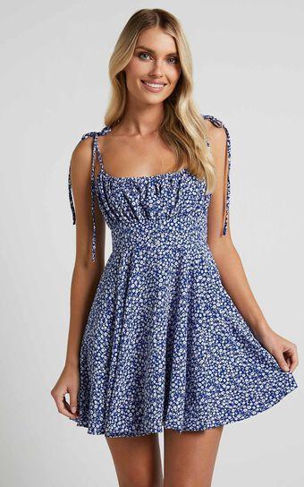 Summer Jam Mini Dress - Strappy Slip Dress in Blue Floral Product Image