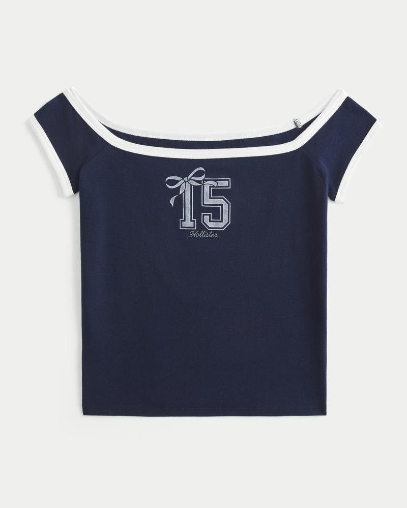 Off-the-Shoulder Logo Graphic Tee Product Image