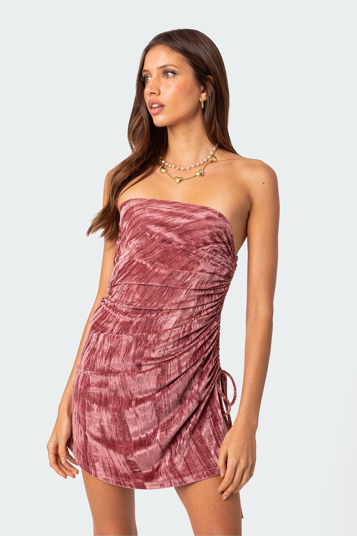 Crushed Velvet Drawstring Mini Dress Product Image