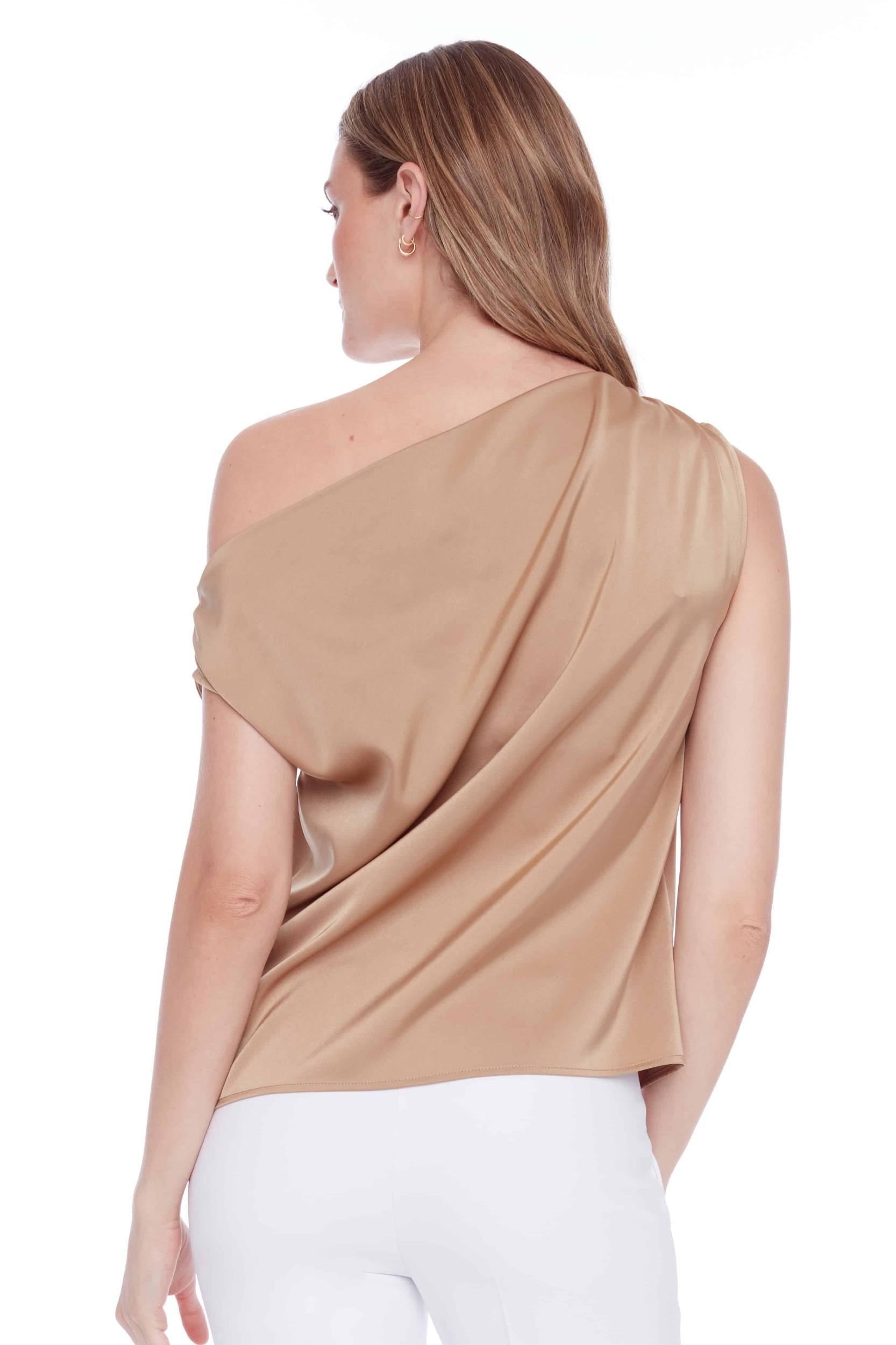 Lily Solid Satin Asymmetric Top - Champagne Product Image