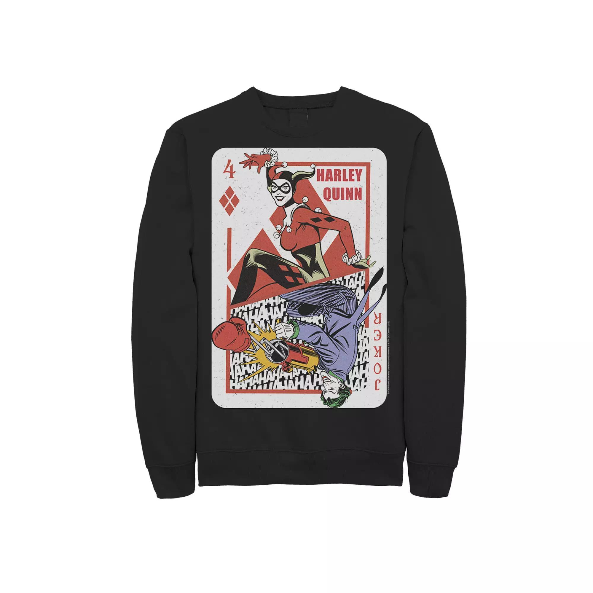 Mens DC Comics Harley Quinn Joker Playing Card Sweatshirt, Men's, Size: XL, Athletic Grey Product Image