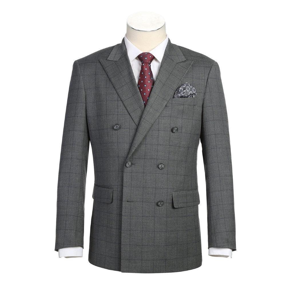 Men's 2 Piece Slim Fit Gray Check Double Breasted Suit Product Image