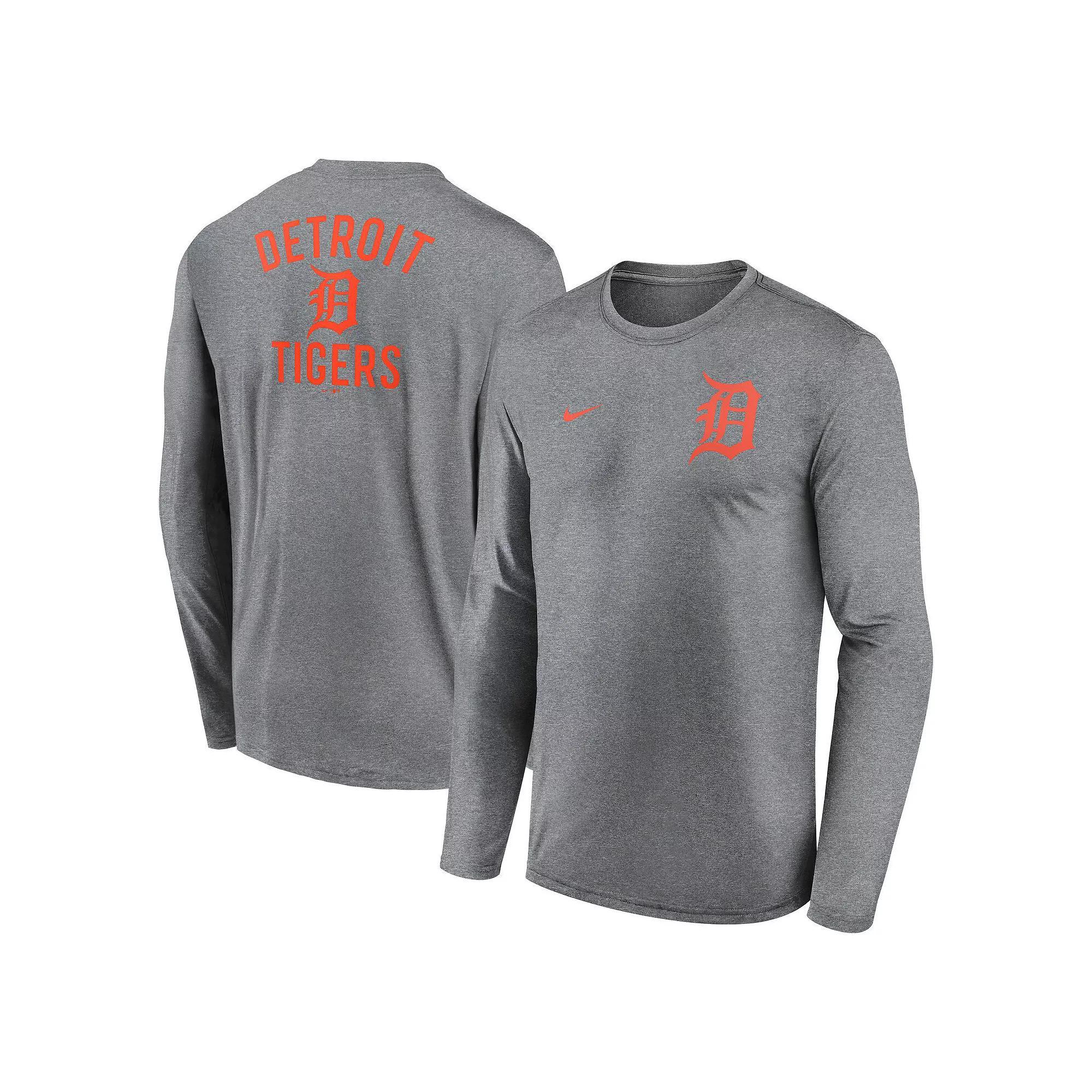 Men's Nike Heather Charcoal Detroit Tigers 2-Hit Legend Performance Long Sleeve T-Shirt, Size: Small Product Image