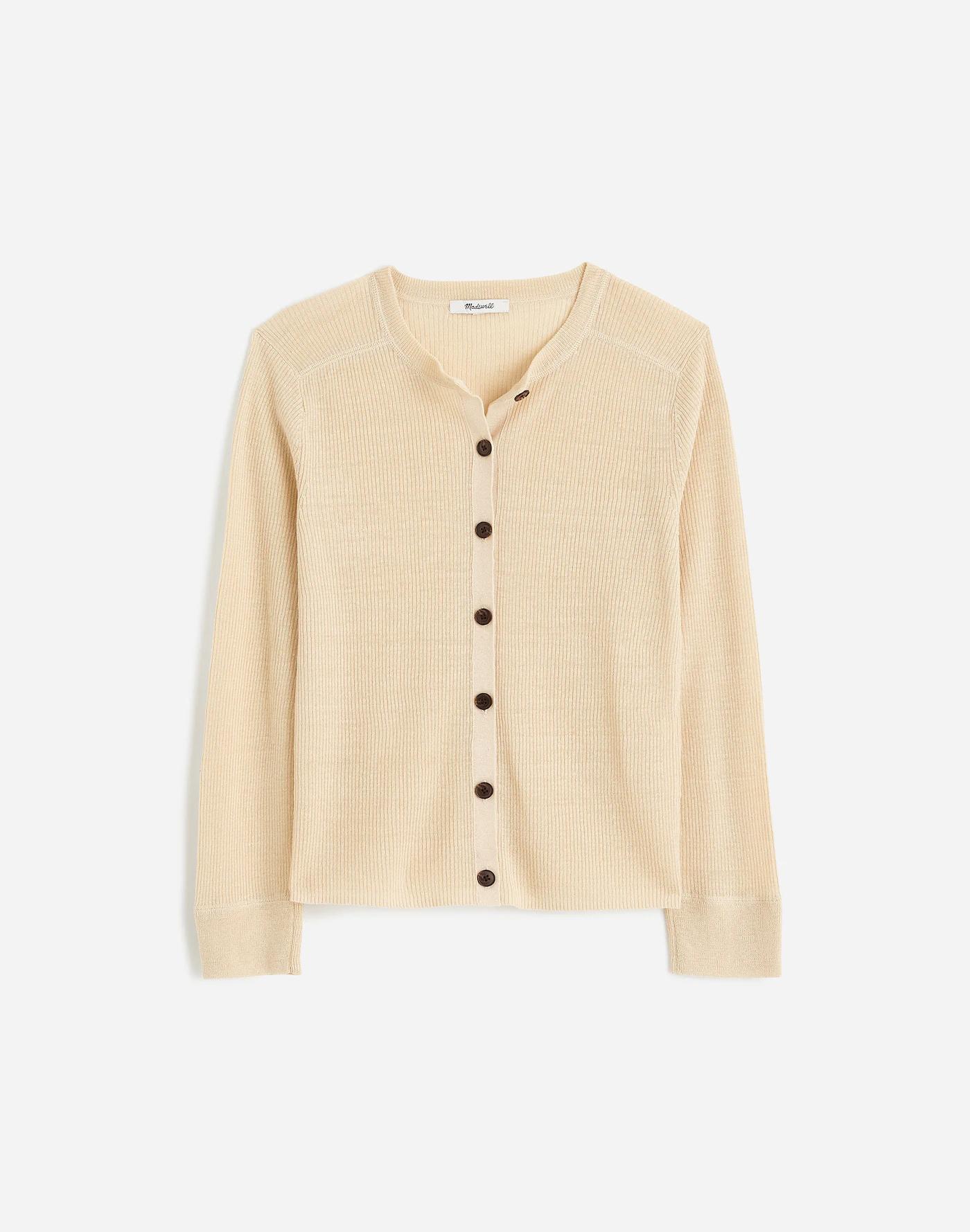 Linen-Blend Crewneck Cardigan Product Image