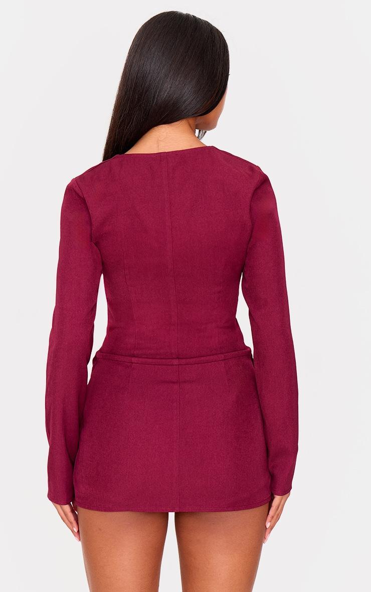 Burgundy Tailored Button Down Scoop Neck Romper Product Image
