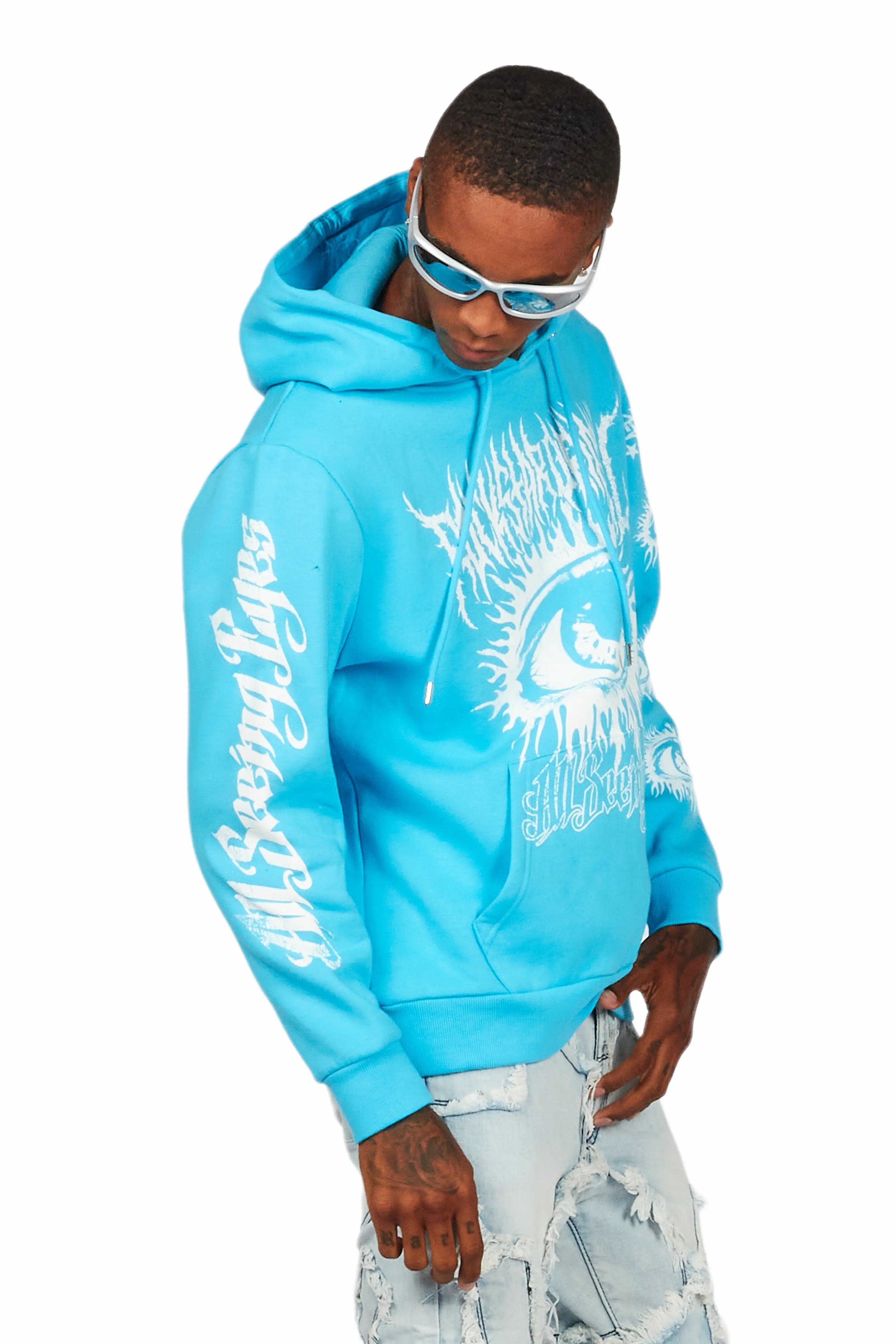 All Seeing Eyes Blue Graphic Hoodie Male Product Image