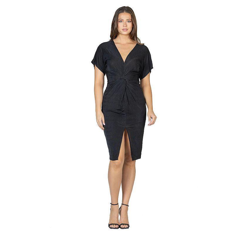 Women's 24Seven Comfort Apparel Short Sleeve V Neck Twist Front Split Hem Dress,  Product Image
