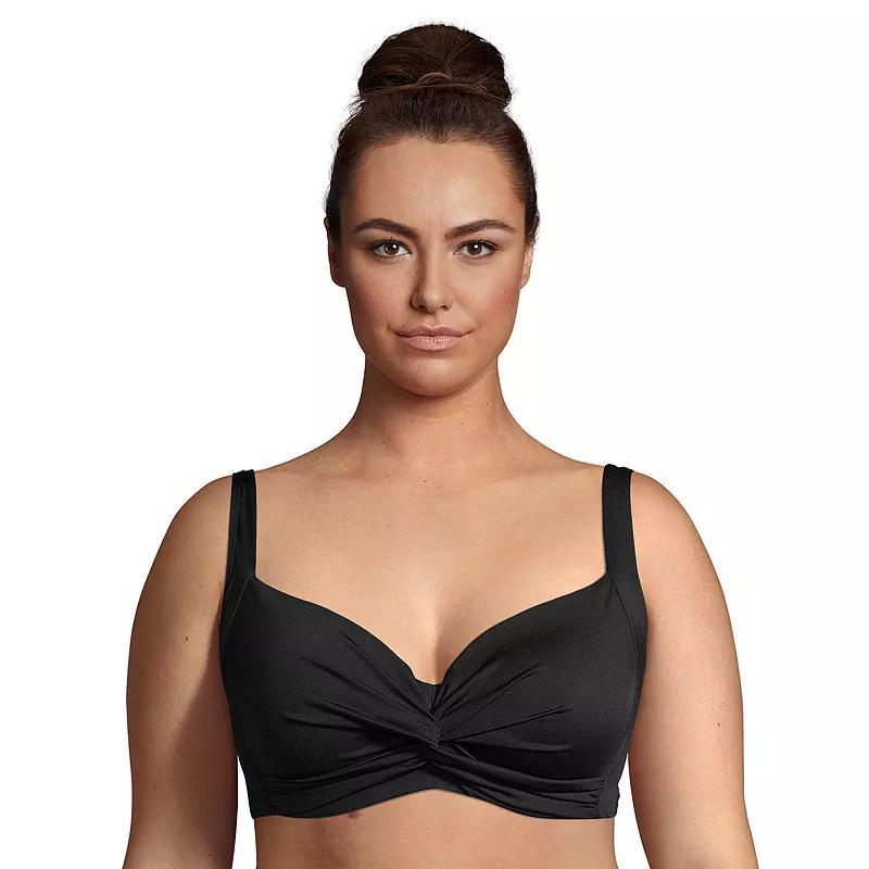 Plus Size Lands End Twist-Front Underwire Bikini Top, Womens Deep Blue Product Image