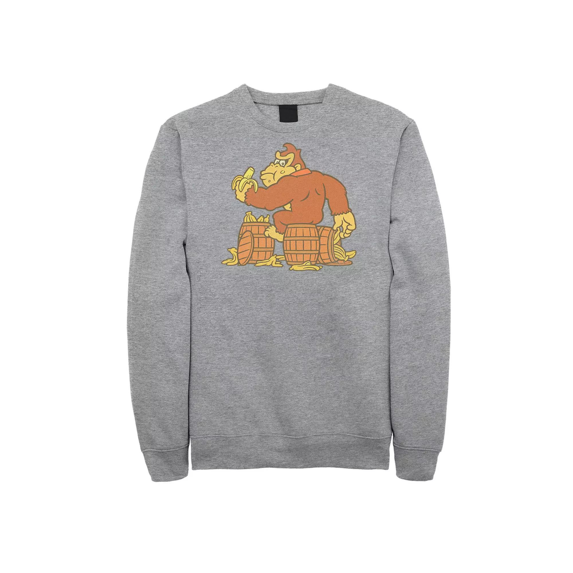 Big & Tall Donkey Kong Eating Bananas Fleece Sweatshirt, Men's, Size: 3XL, Athletic Grey Product Image