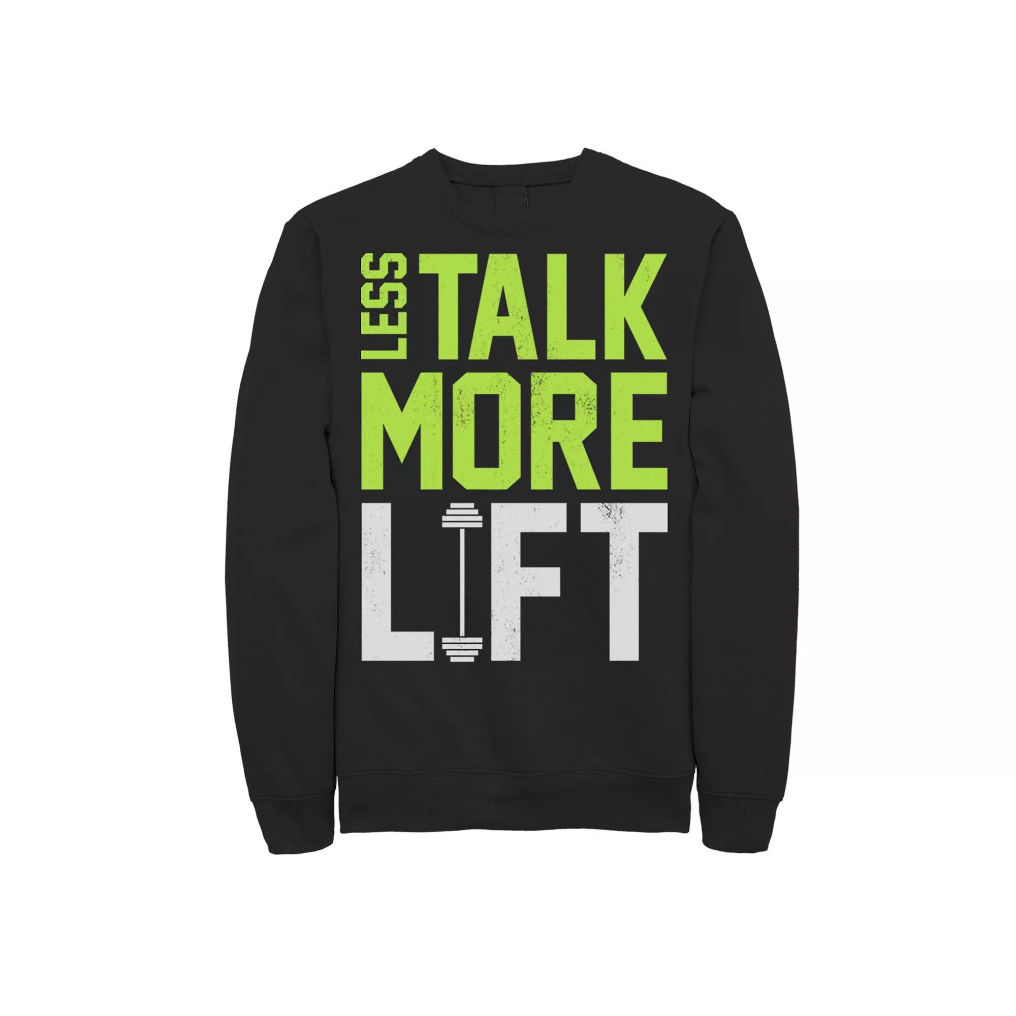 Men's Less Talk More Lift Weight Training Neon Green Graphic Fleece Pullover, Size: XL, Black Product Image