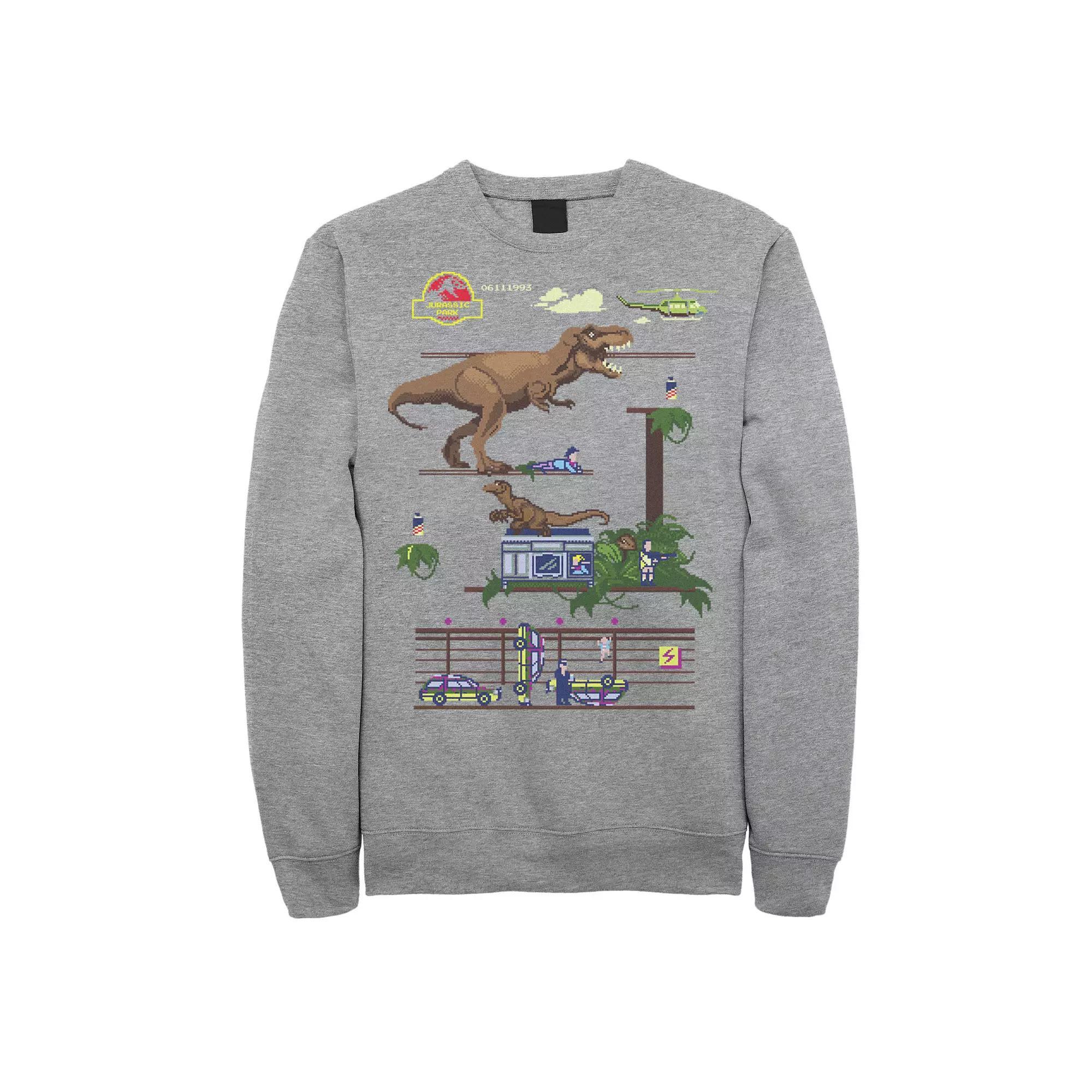 Men's Jurassic Park Digital Video Game Scene Fleece Pullover, Size: Medium, Athletic Grey Product Image