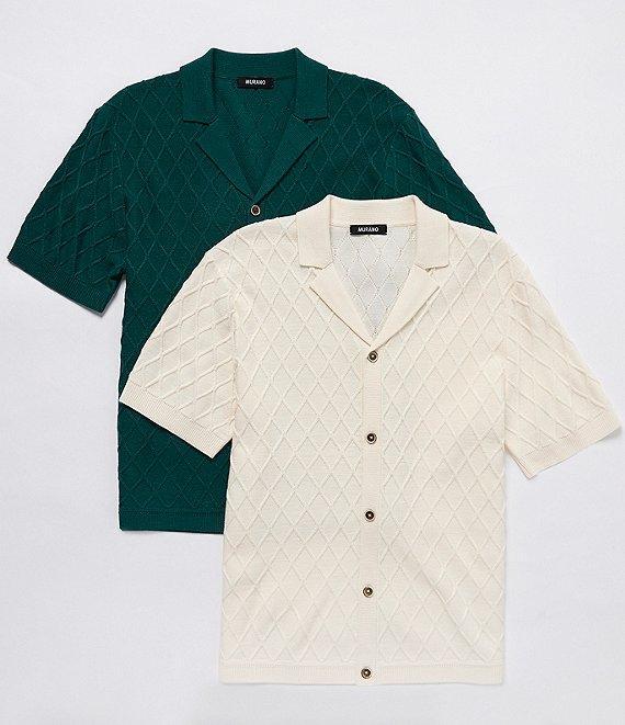 Murano Big & Tall Shape of Water Collection Textured Short Sleeve Camp Sweater Product Image