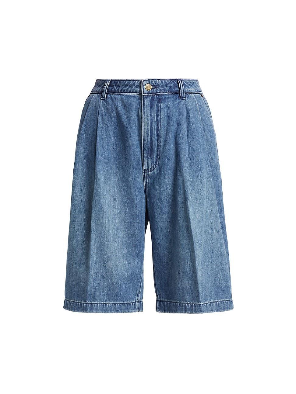 Womens Pleated Denim Bermuda Shorts Product Image
