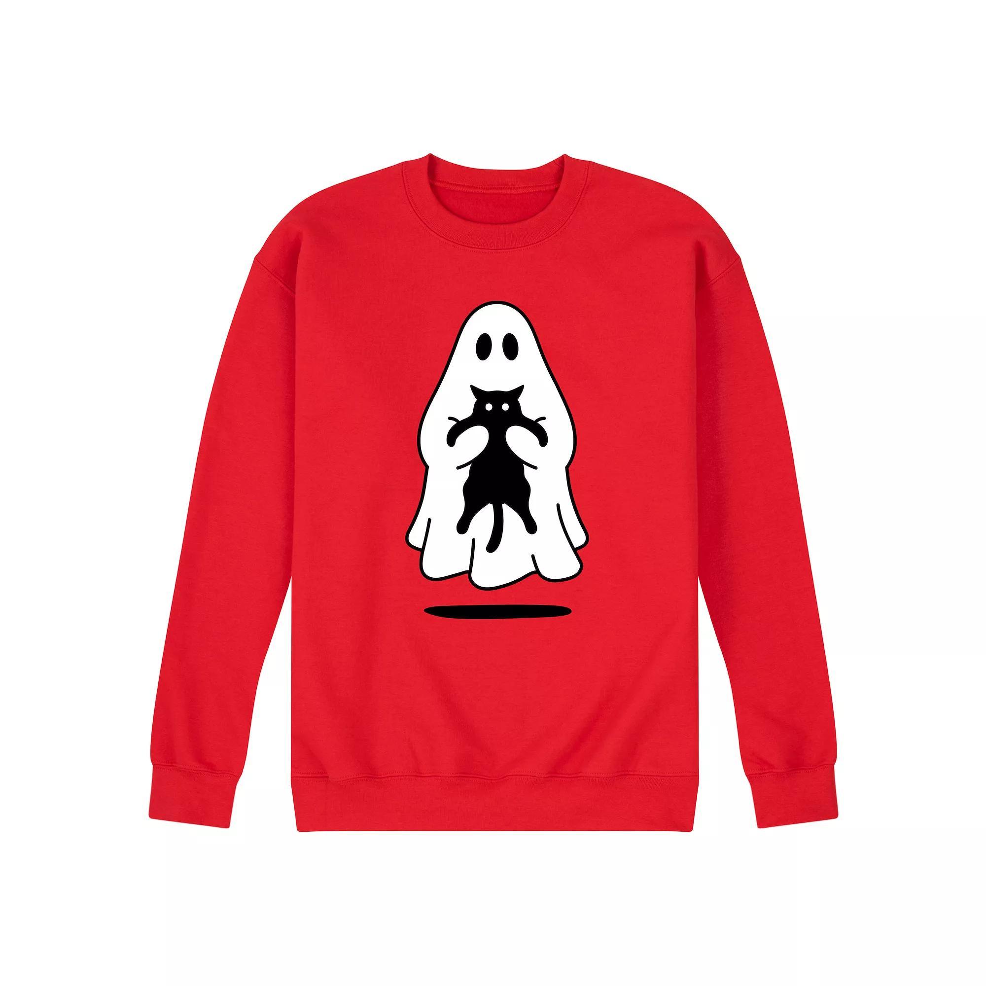 Men's Ghost Holding Black Cat Fleece Sweatshirt,  Product Image