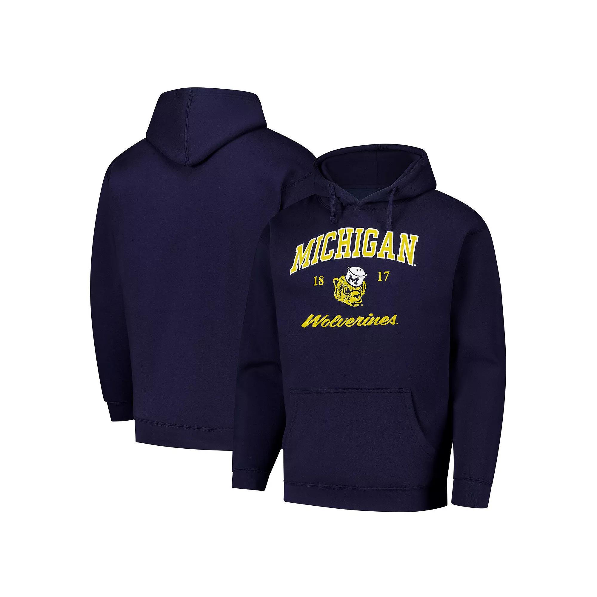 Men's League Collegiate Wear Navy Michigan Wolverines Arch Script Essential Fleece 2.0 Pullover Hoodie,  Product Image