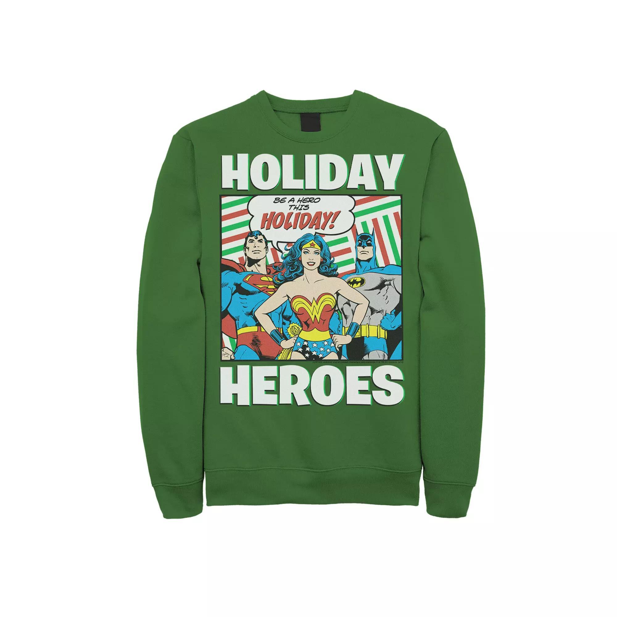 Men's DC Comics Justice League Holiday Heroes Christmas Sweatshirt, Size: XL, Kelly Product Image