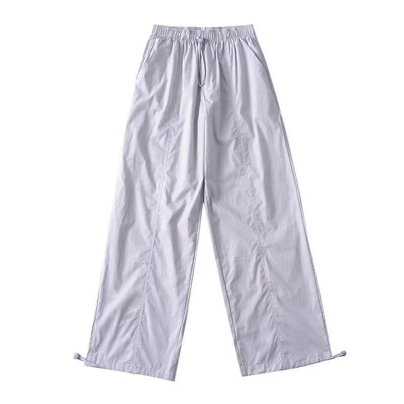 High Waist Plain Wide Leg Cargo Pants Product Image