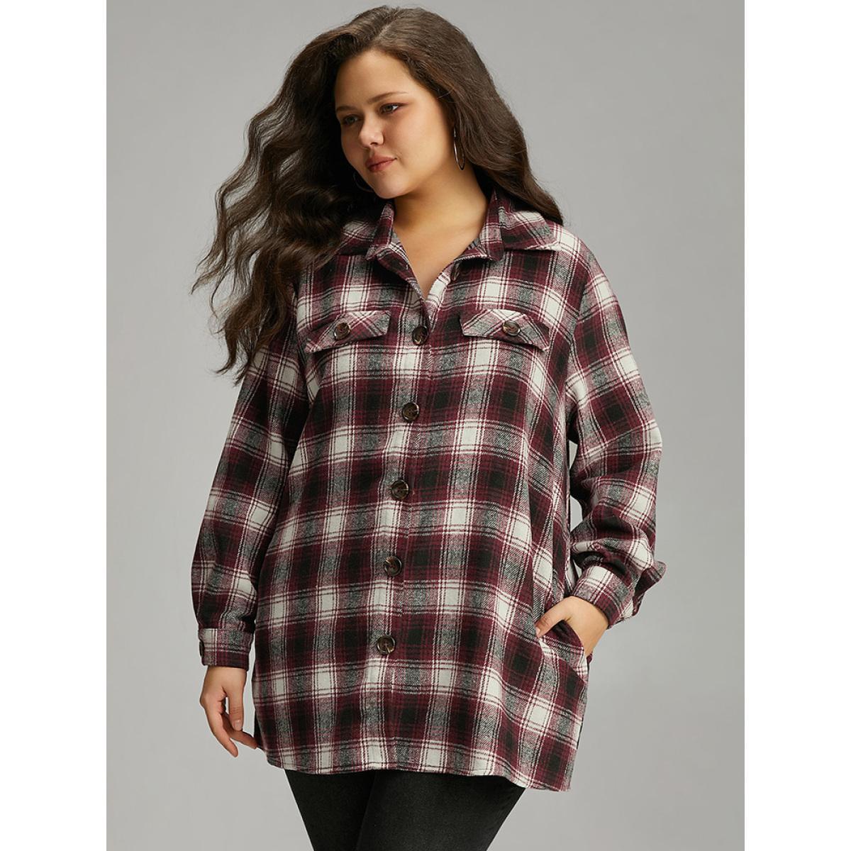 Plus Size Plaid Button Through Pocket Coat Women Multicolor Contrast Pocket Dailywear Jackets BloomChic 30/6X Product Image