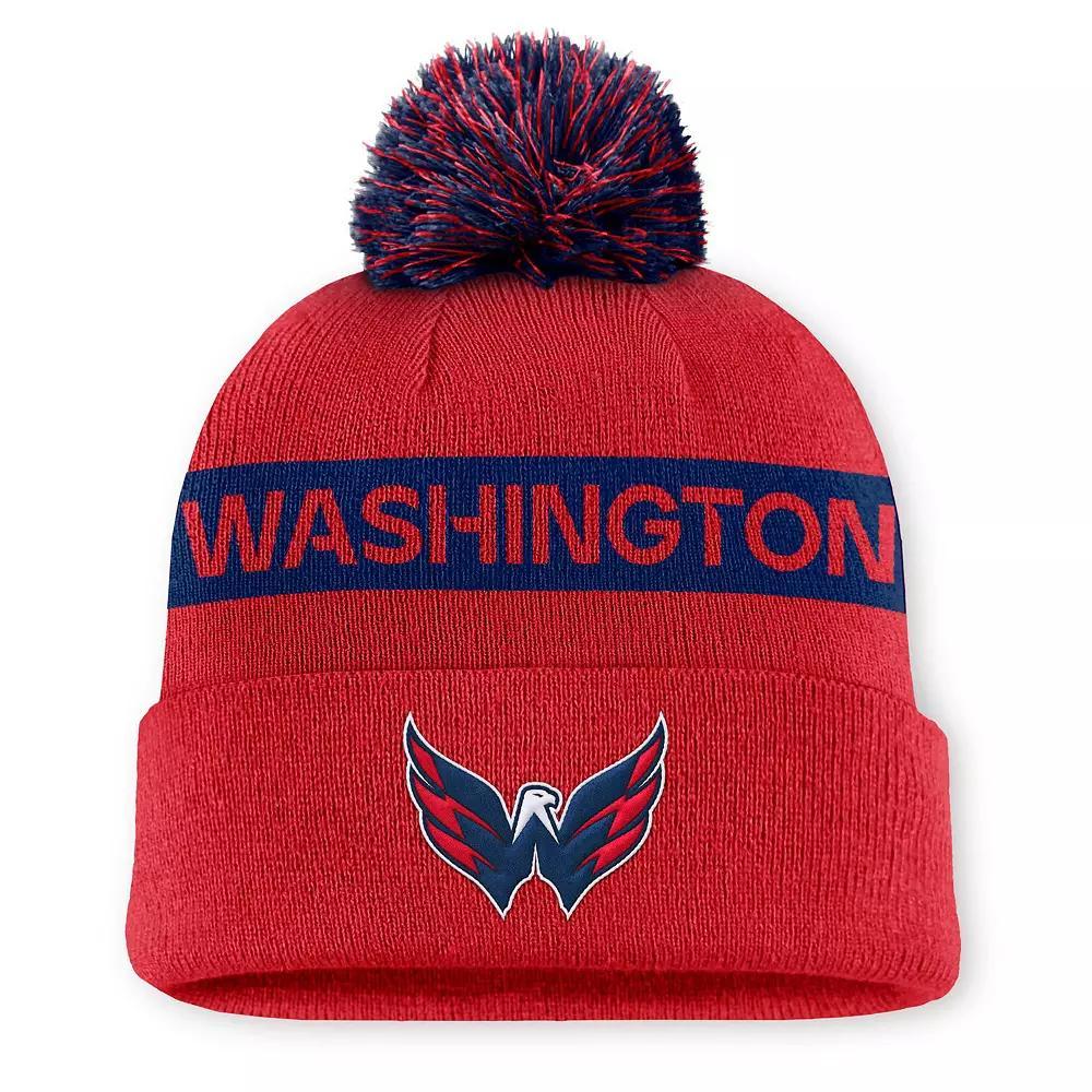 Women's Fanatics Red/Navy Washington Capitals Authentic Pro Rink Cuffed Knit Hat with Pom Product Image