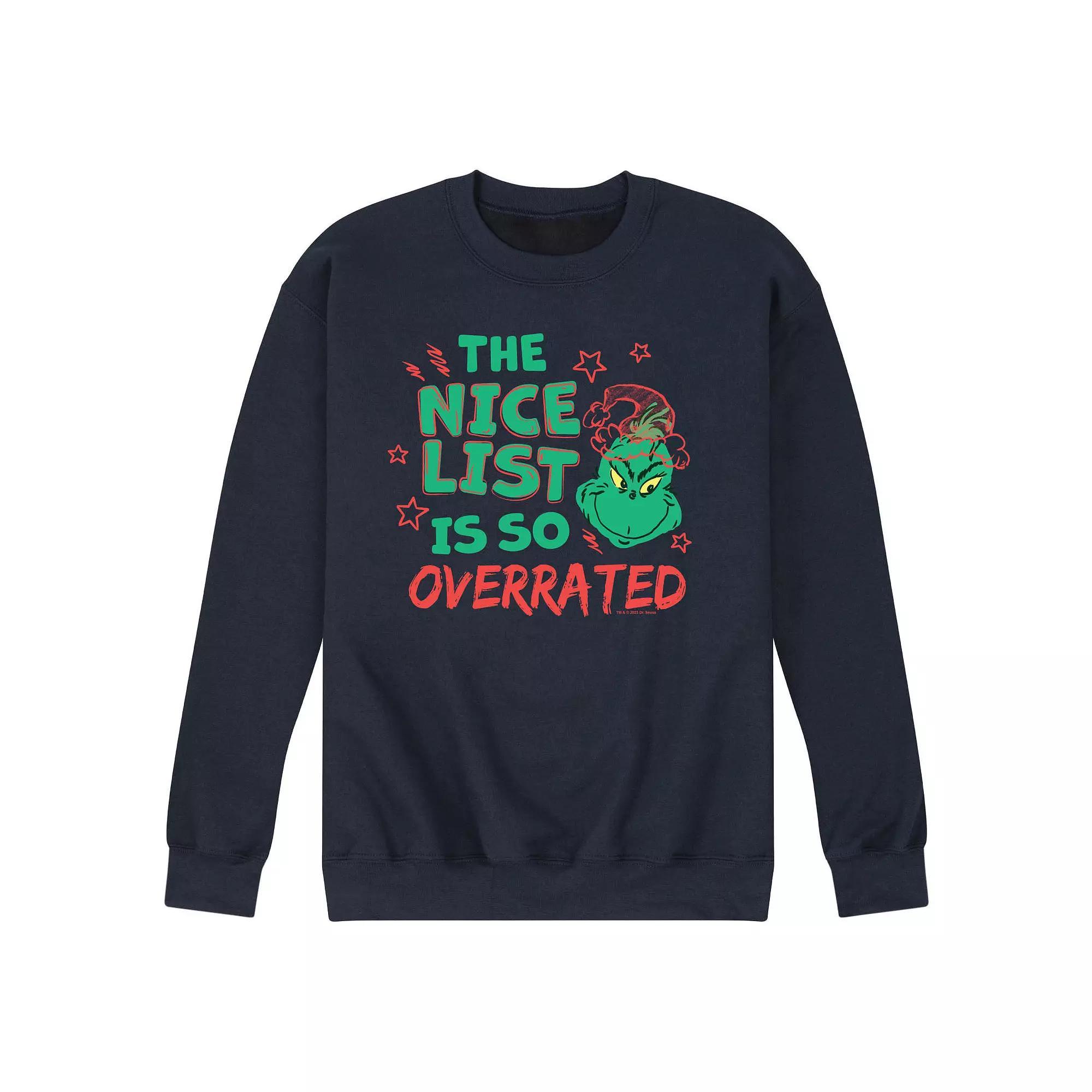 Men's Dr. Seuss The Grinch Nice List Overrated Fleece Sweatshirt, Size: Medium, Black Product Image