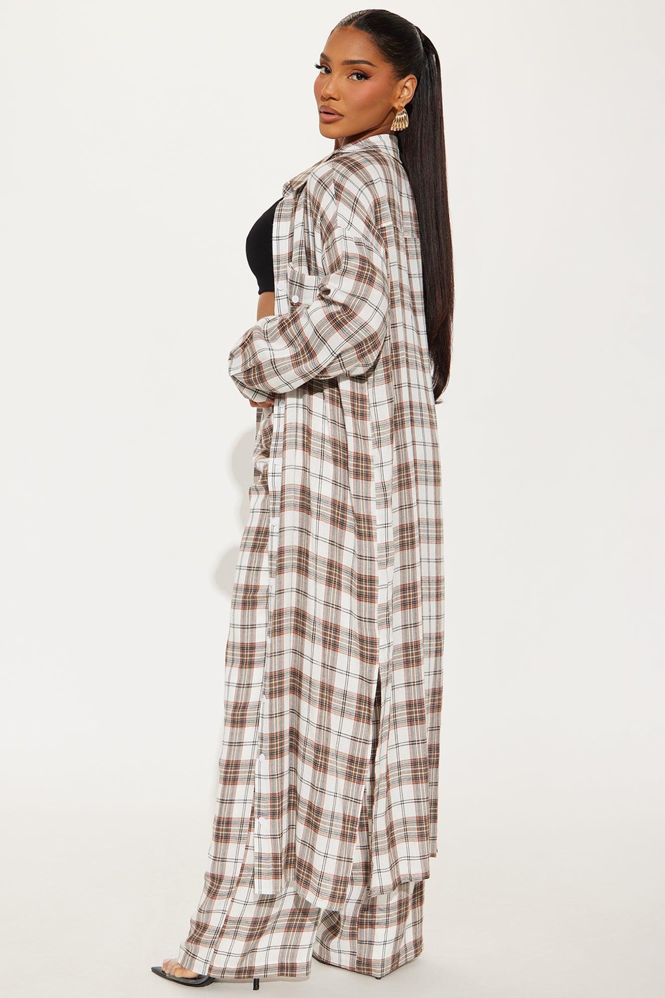 Lost Lover Plaid Pant Set - Brown/combo Female Product Image
