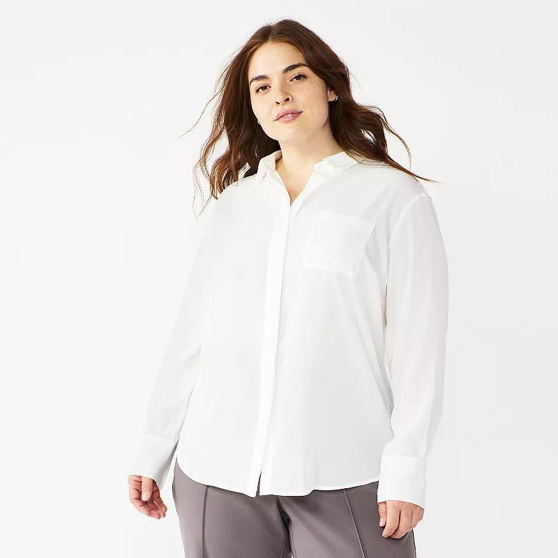 Plus Size Nine West Drapey Button Down Shirt, Women's, Size: 1XL, Mineral Black Product Image