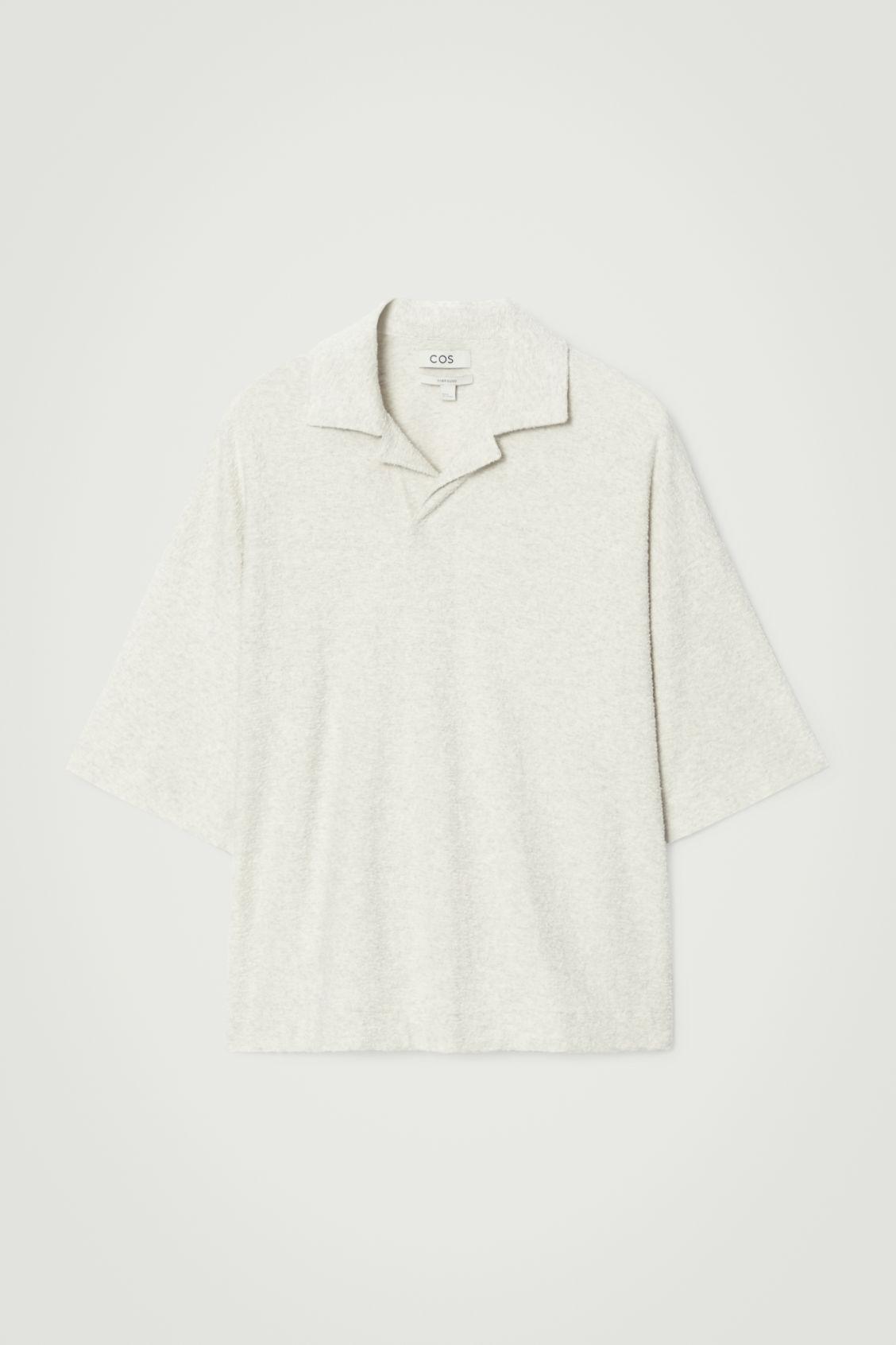 COS Oversized Bouclé-knit Polo Shirt In Grey Product Image