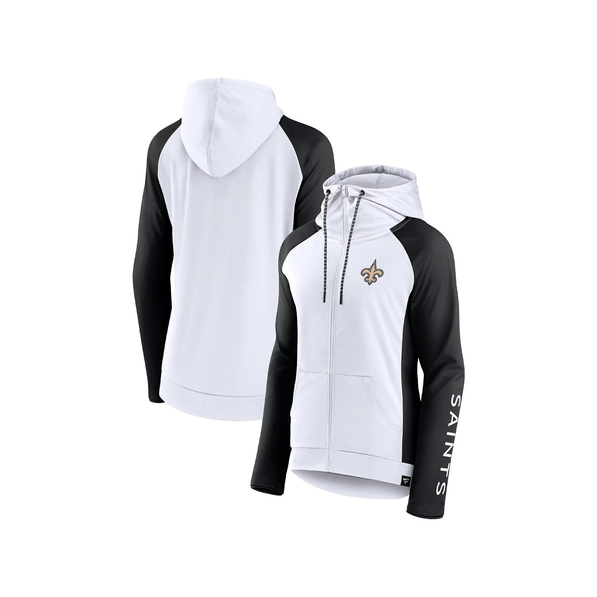 Women's Fanatics Branded White/Black New Orleans Saints End Around Raglan Full-Zip Hoodie,  Product Image