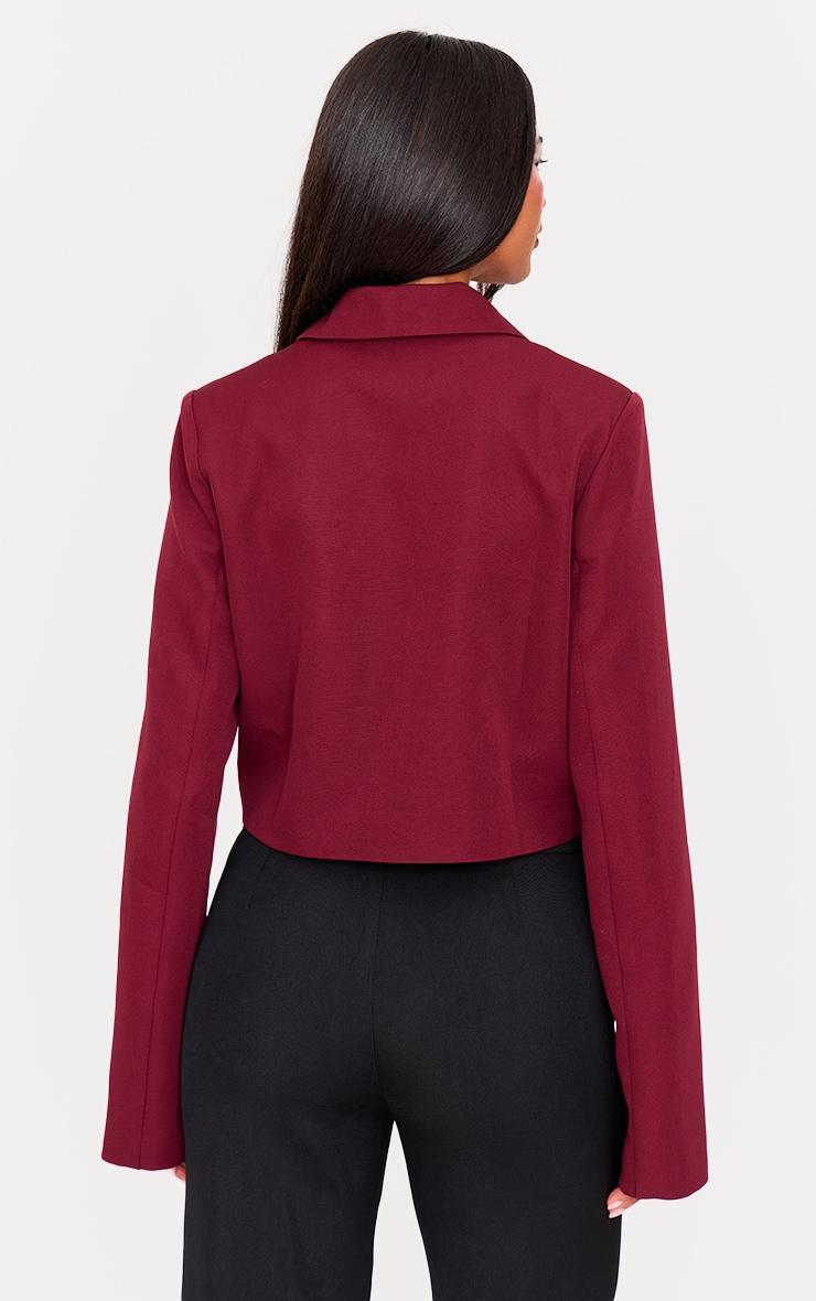 Burgundy Woven Cropped Shoulder Padded Blazer Product Image