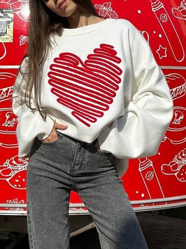 Heart Print Oversized Sweaters Product Image
