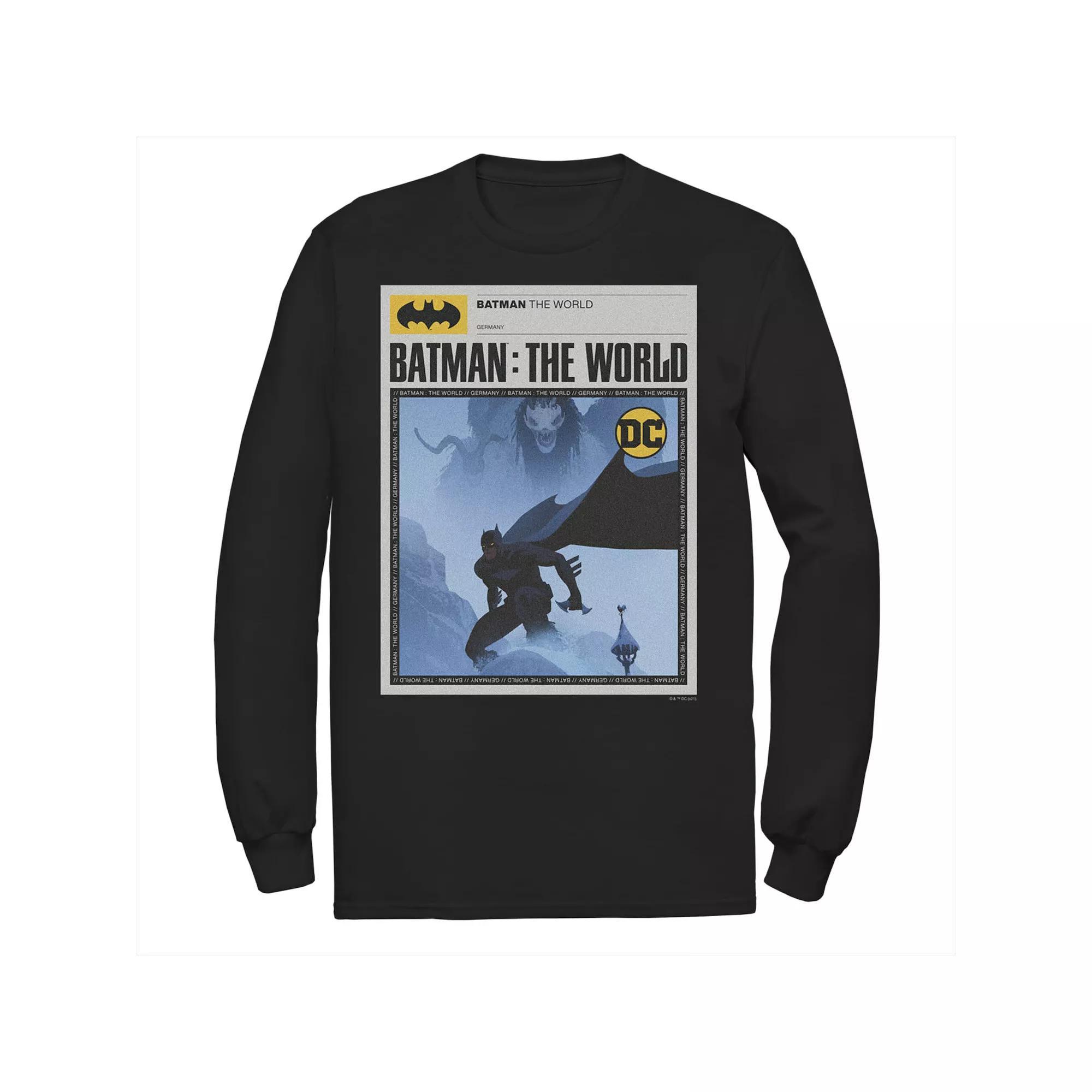 Men's Batman: The World Germany News Poster Tee, Boy's, Size: Medium, Black Product Image