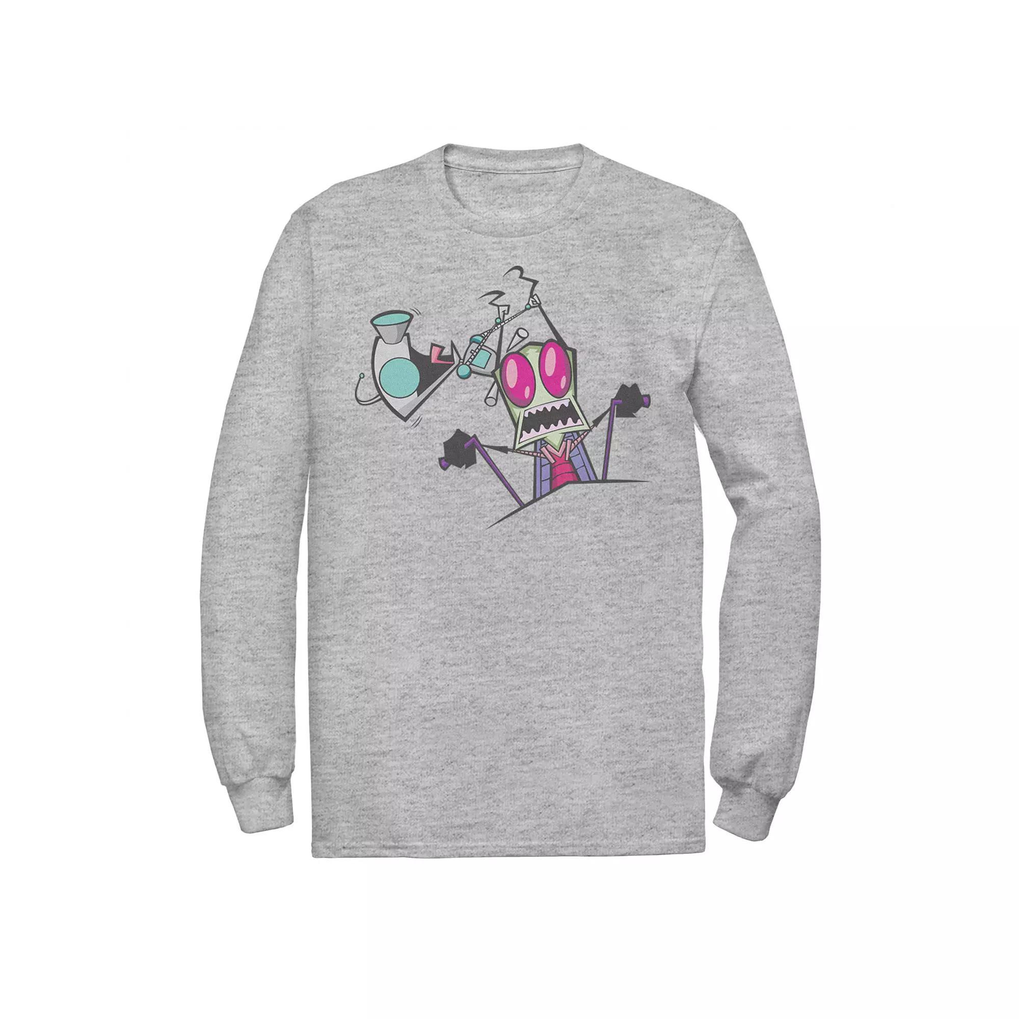 Men's Nickelodeon Invader Zim Gir Pulling Zim's Antennas Portrait Long Sleeve Graphic Tee, Size: Small, Athletic Grey Product Image