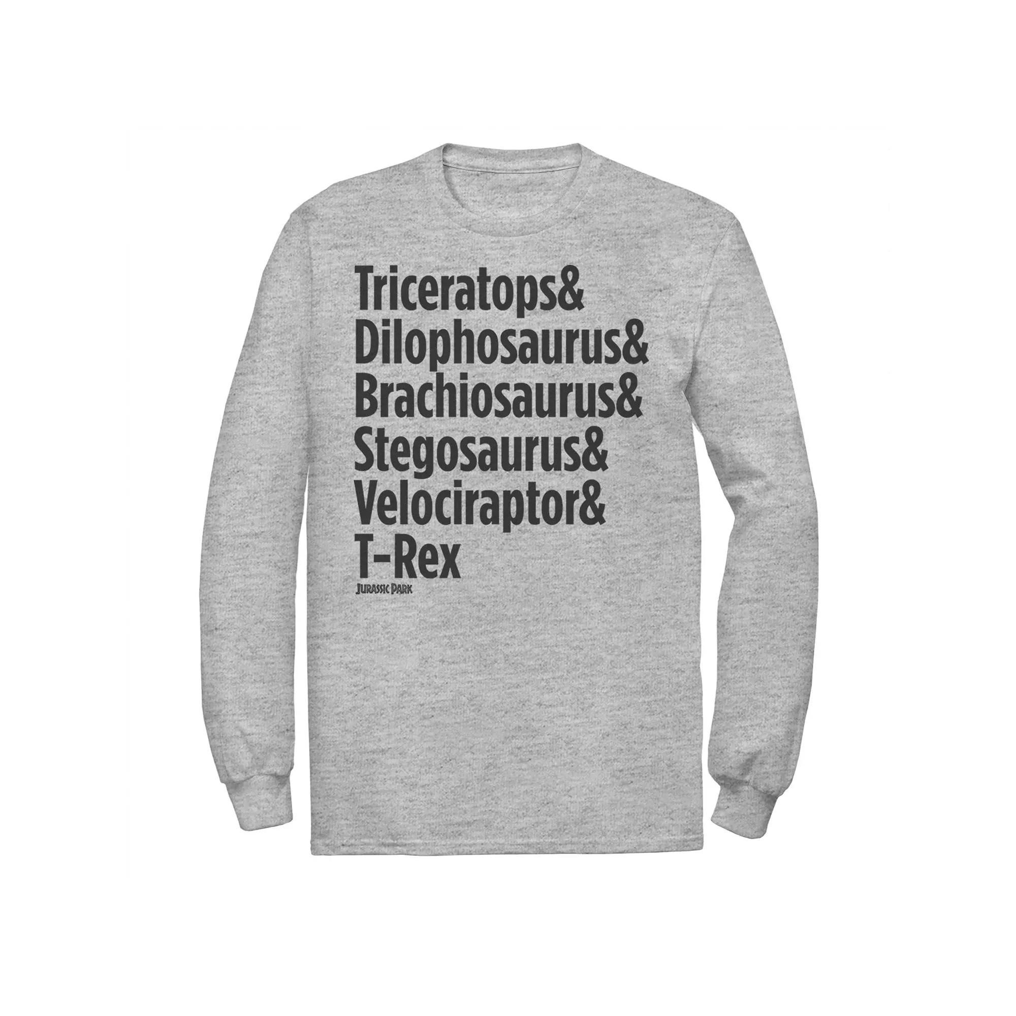 Men's Jurassic Park Dinosaur Name Types Long Sleeve Tee,  Product Image