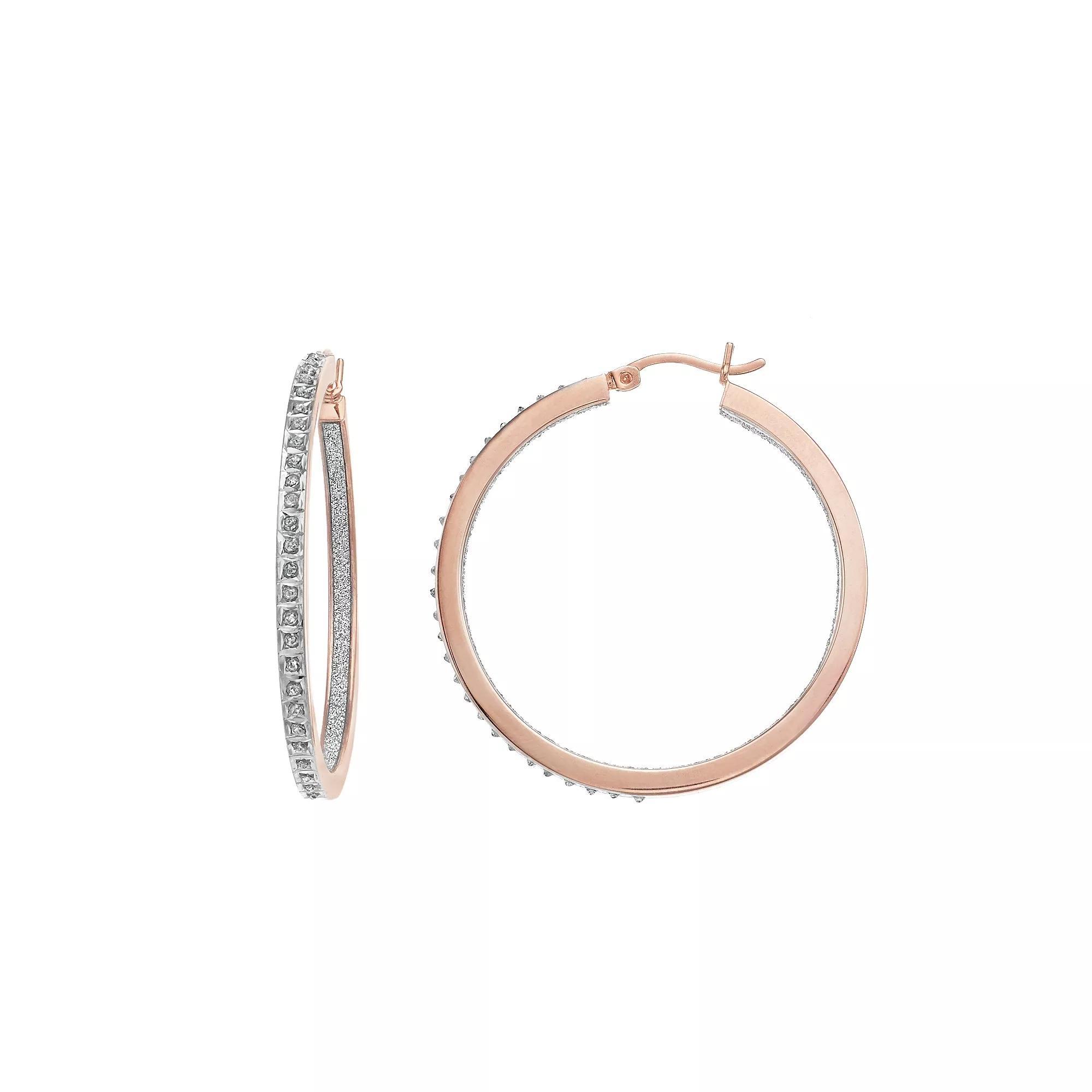 Diamond Mystique 18k Rose Gold Over Sterling Silver Diamond Accent Inside-Out Round Hoop Earrings, Women's, Pink Tone Product Image