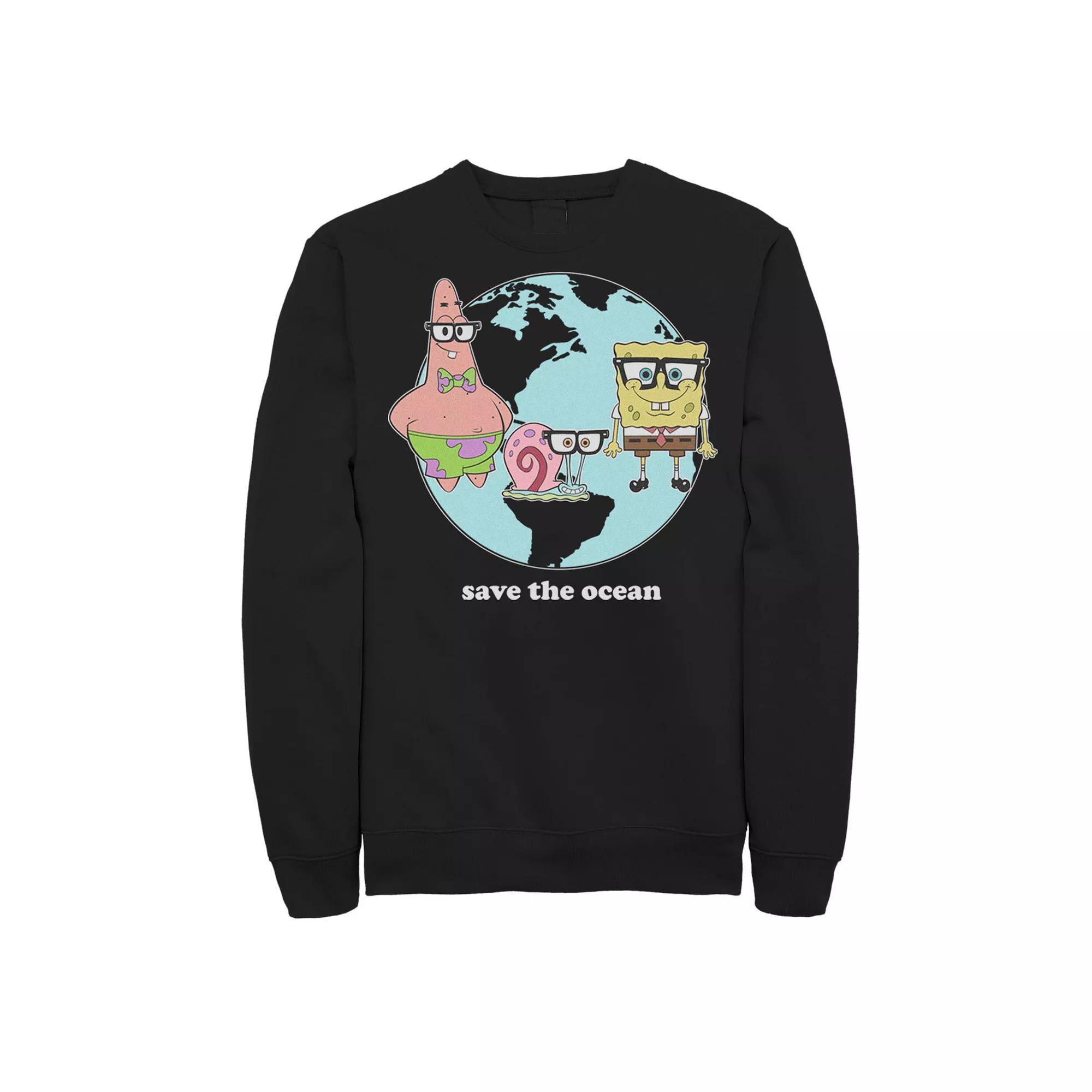 Men's Nickelodeon SpongeBob SquarePants Group Save The Ocean Sweatshirt, Size: Large, Black Product Image