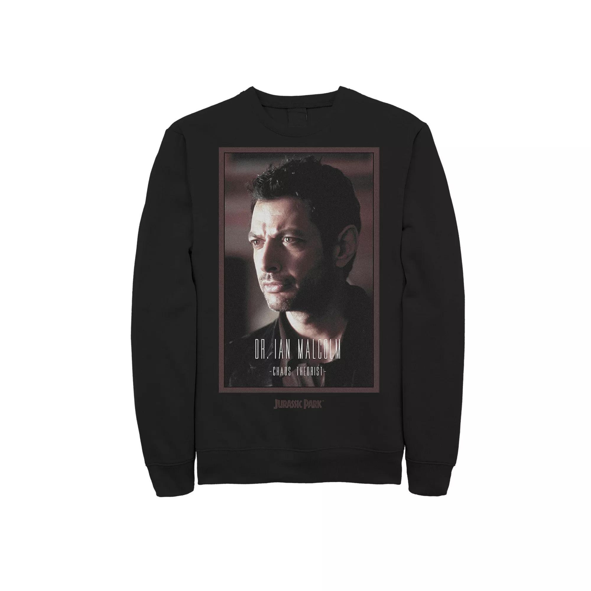 Men's Jurassic Park Dr. Ian Malcolm Chaos Theorist Graphic Fleece Pullover, Size: Small, Black Product Image