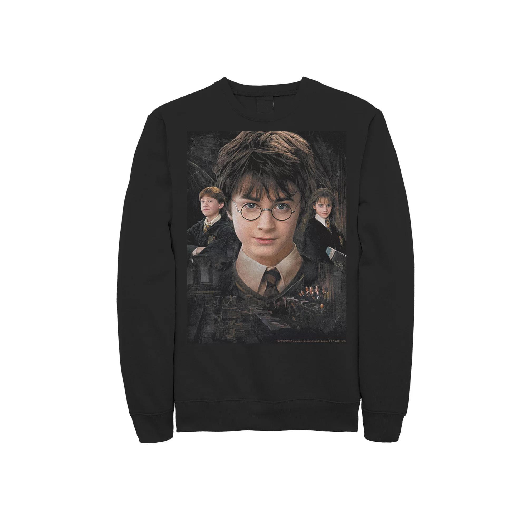 Men's Harry Potter Chamber Of Secrets Harry Ron Hermione Poster Fleece Graphic Pullover, Size: XL, Black Product Image