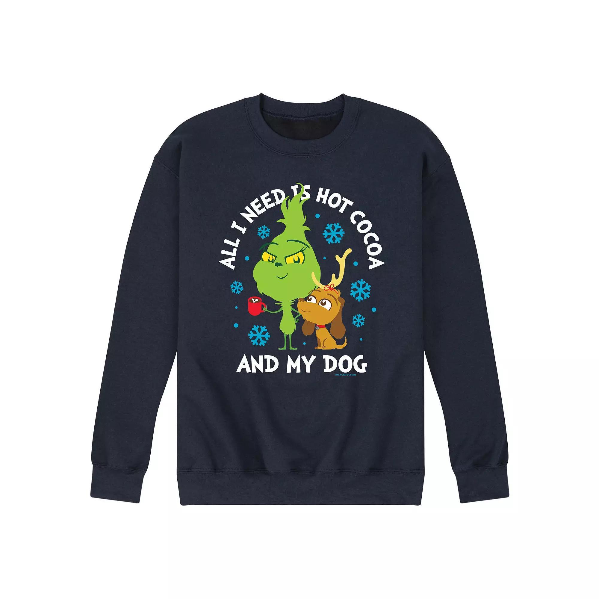 Men's Dr. Seuss The Grinch Hot Cocoa And My Dog Fleece Sweatshirt,  Product Image
