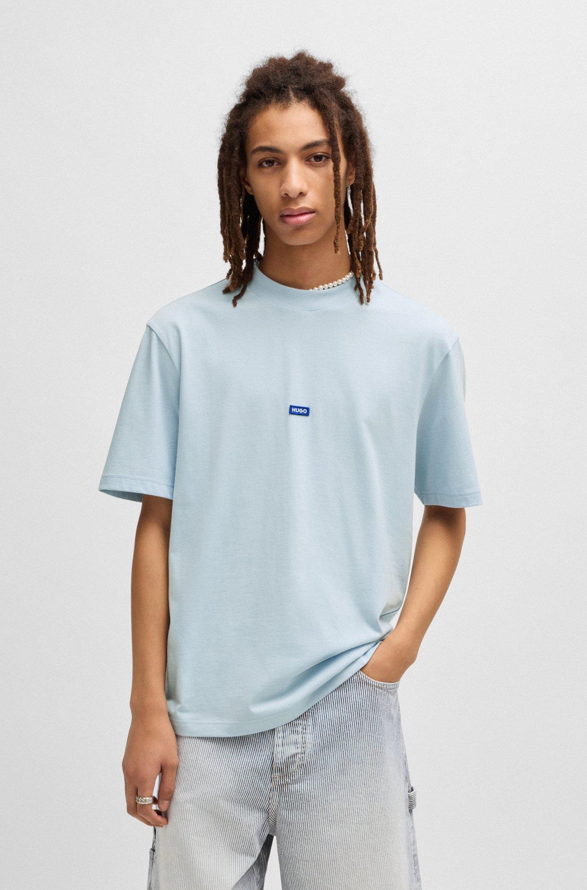 Cotton-jersey T-shirt with blue logo patch Product Image